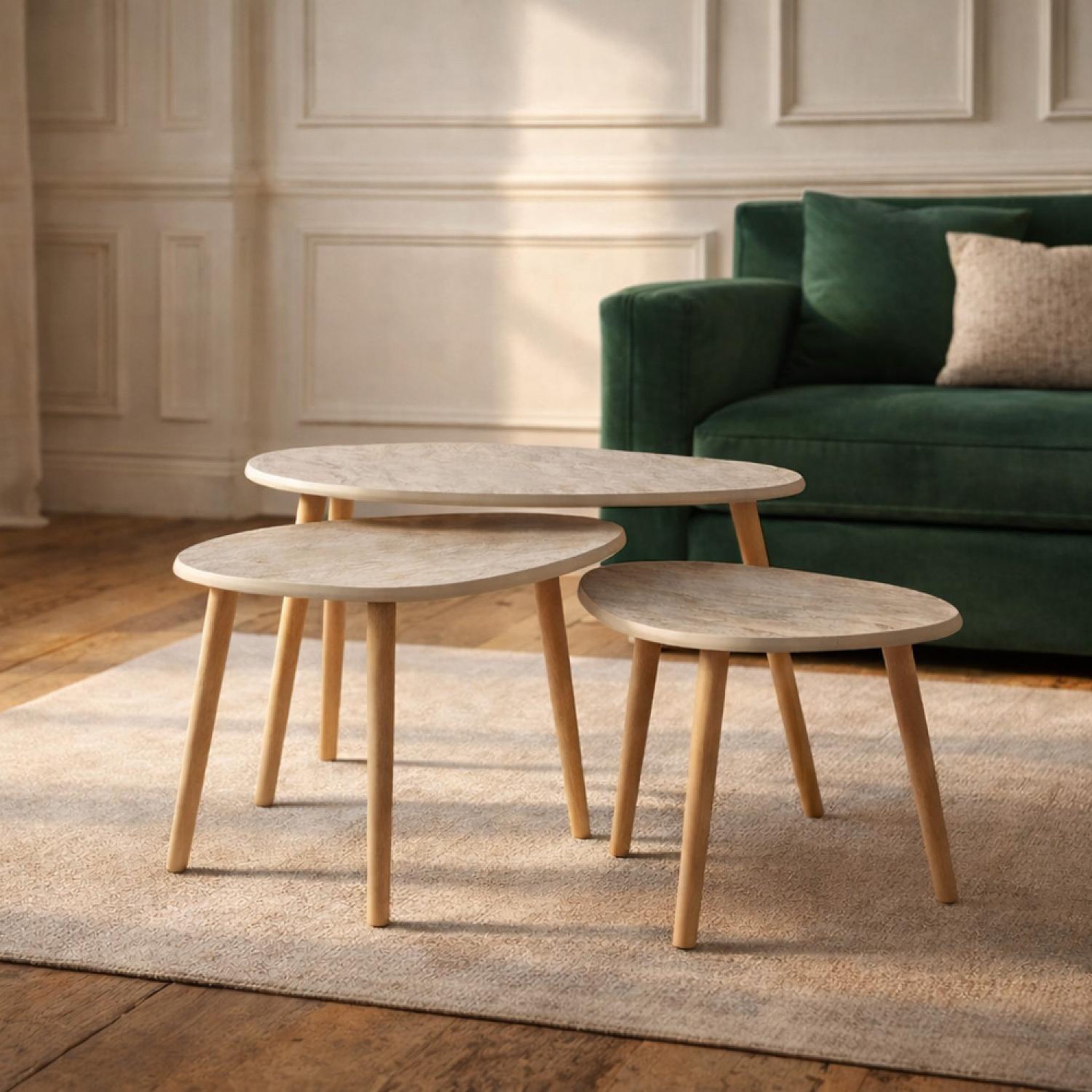 Voir la diapositive 2 : CONCEPT USINE Set de 3 tables gigognes design effet travertin tira