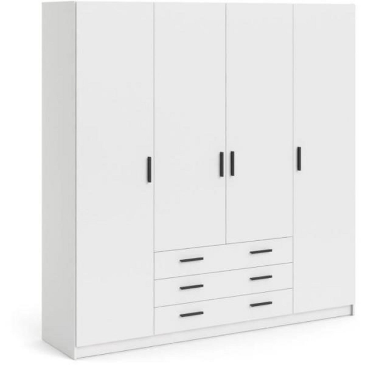 TVILUM Armoire VEGA - Décor Blanc mat - 4 portes + 3 tiroirs - L 195,5 x P 49,6 x H 200,4 cm