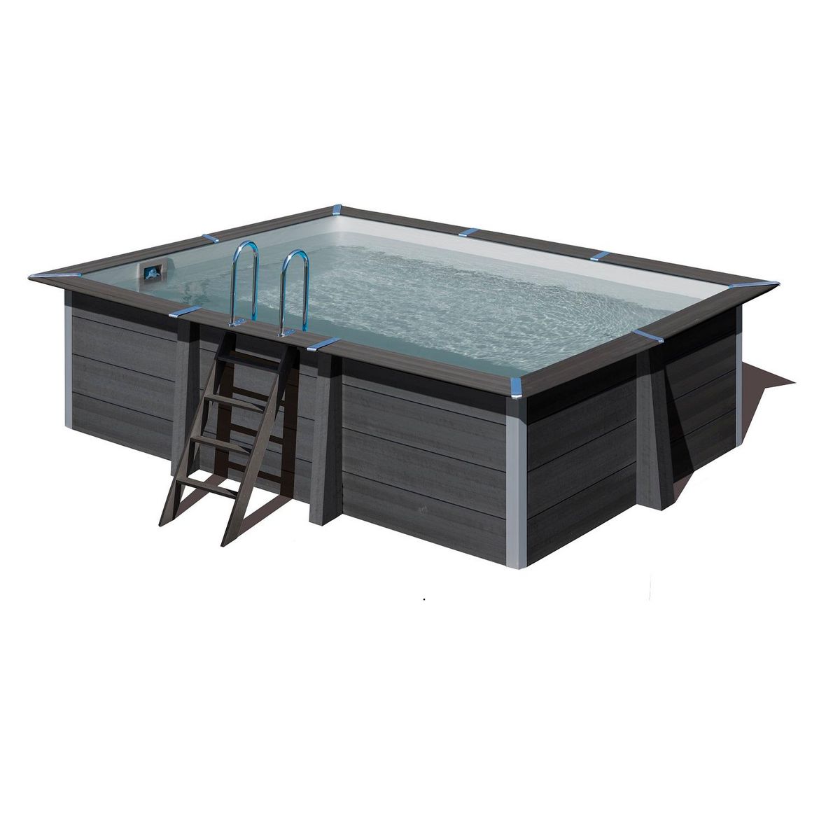 GRE Piscine hors sol rectangulaire en composite - Grise - 4,66 x 3,26 x H 1,24 m 