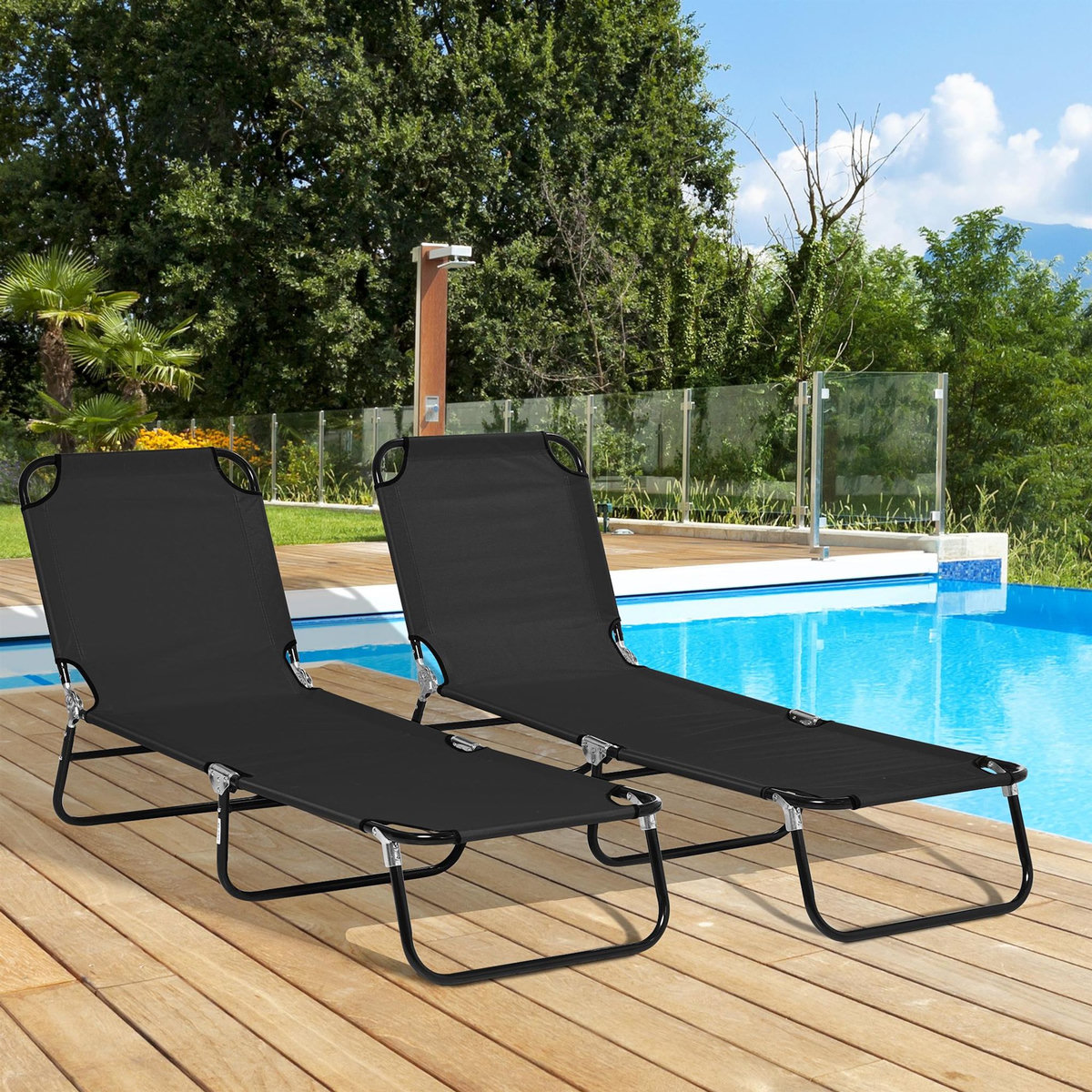OUTSUNNY Lot de 2 bain de soleil pliante dossier inclinable cadre en acier noir