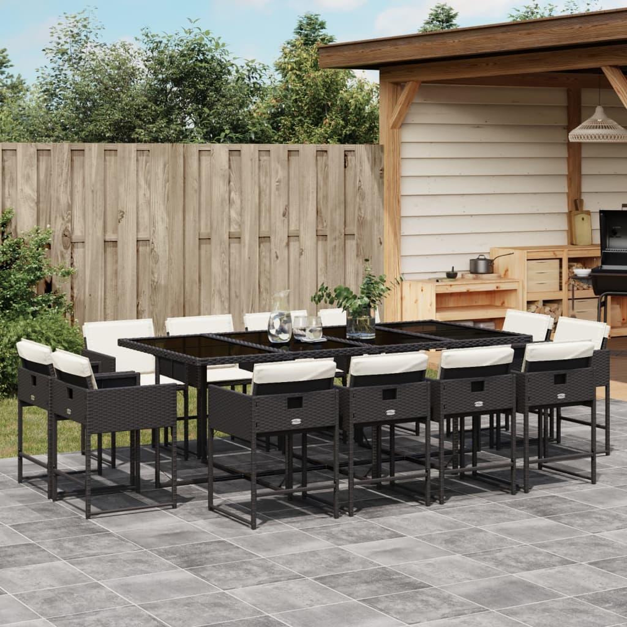 VIDAXL Ensemble a manger de jardin 13 pcs coussins noir resine tressee