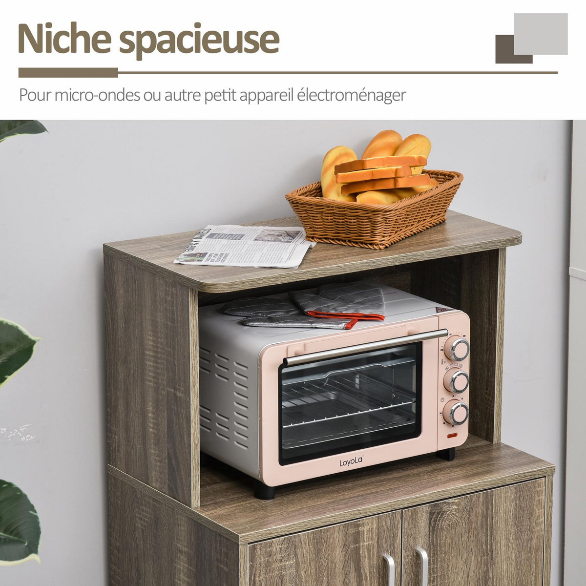 HOMCOM Chariot desserte micro-ondes placard 2 portes - dim. 60,4L x 40,3l x 97H cm