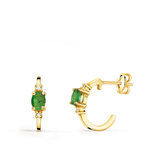 L'ATELIER D'AZUR Boucles d'Oreilles Demi Créoles Emeraudes - Or 18 Carats 750 Jaune