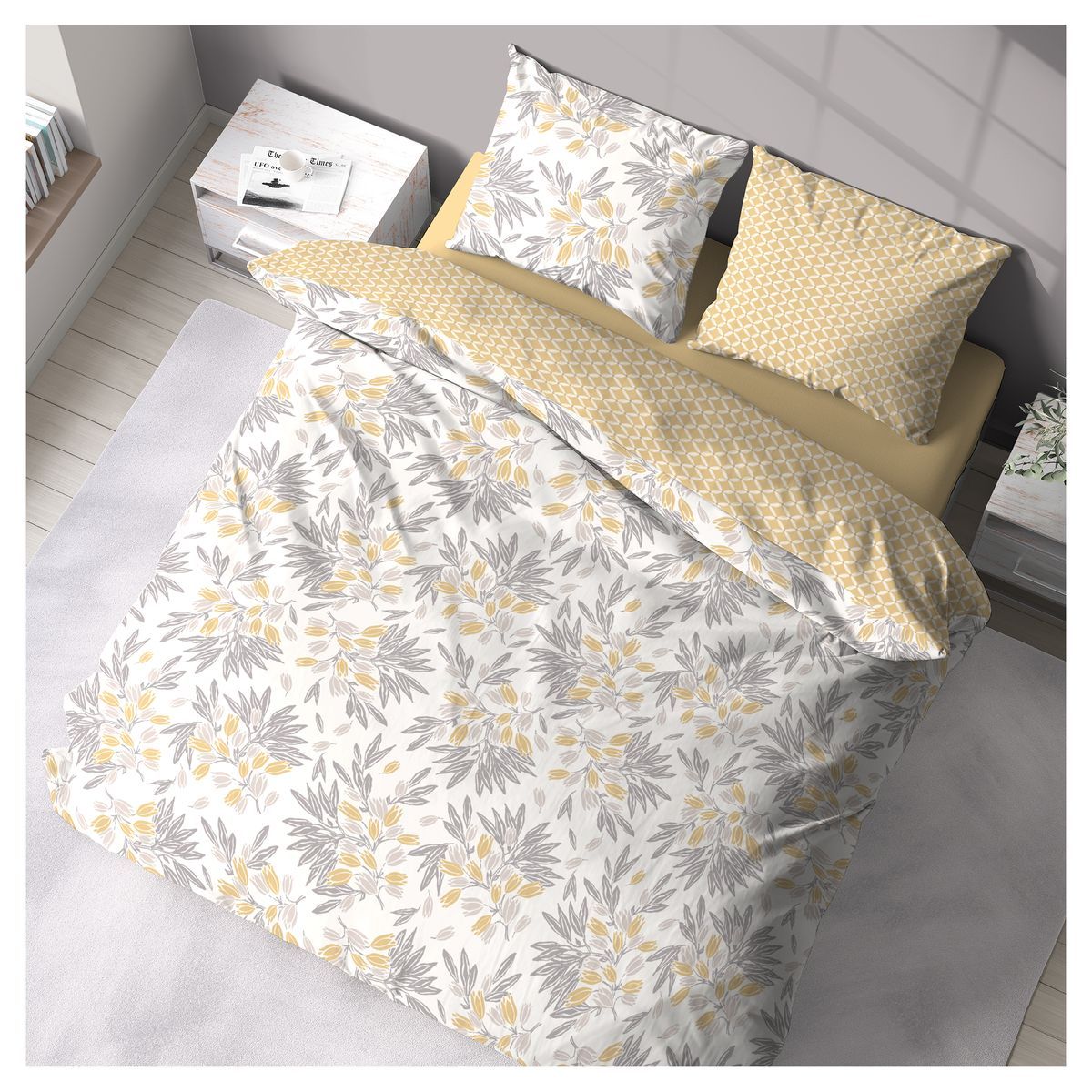 COTE DECO Parure housse de couette en polycoton motif floral ALICE