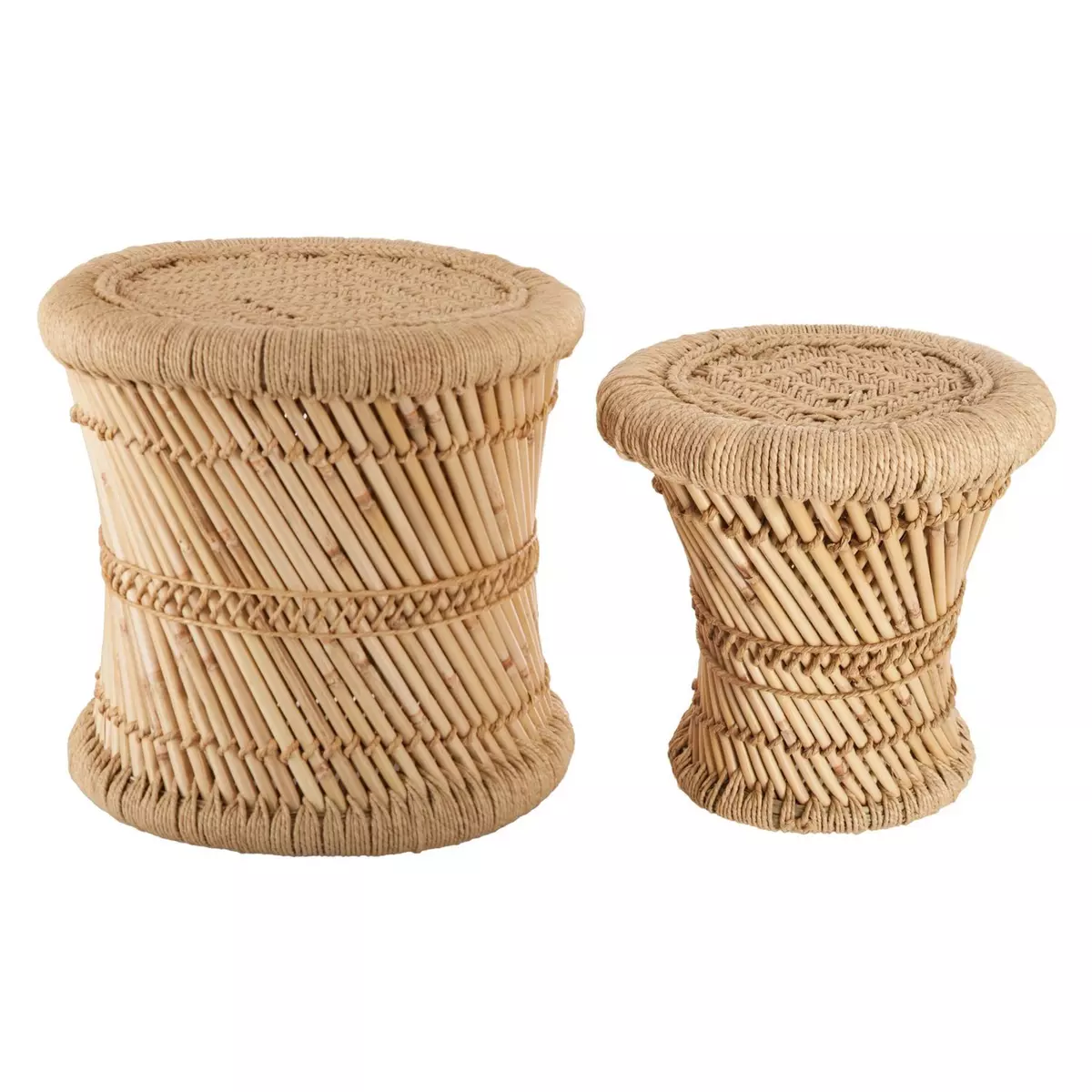 ATMOSPHERA 2 Tables gigognes en bambou et corde Nomade - Diam. 30/38 cm - Marron