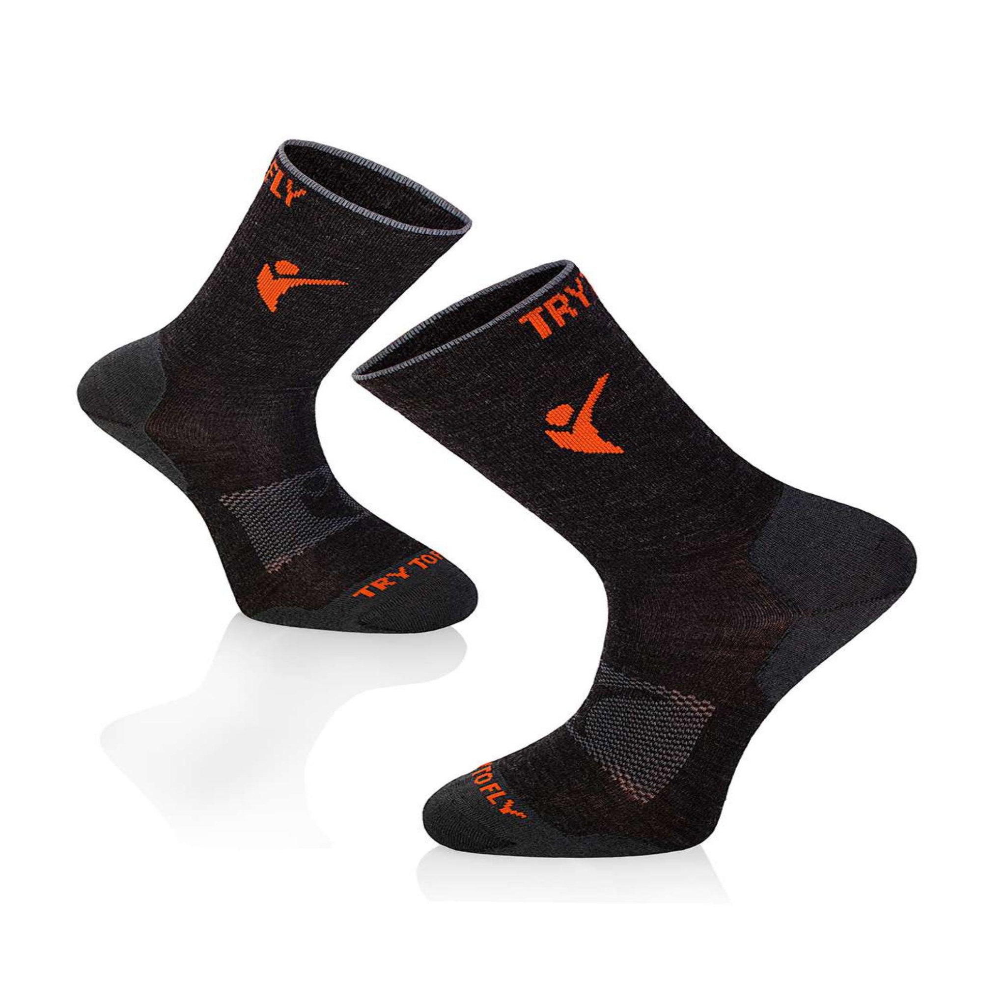 TRY TO FLY Chaussettes de randonnée fines laine mérinos anthracites. Coloris disponibles : Gris