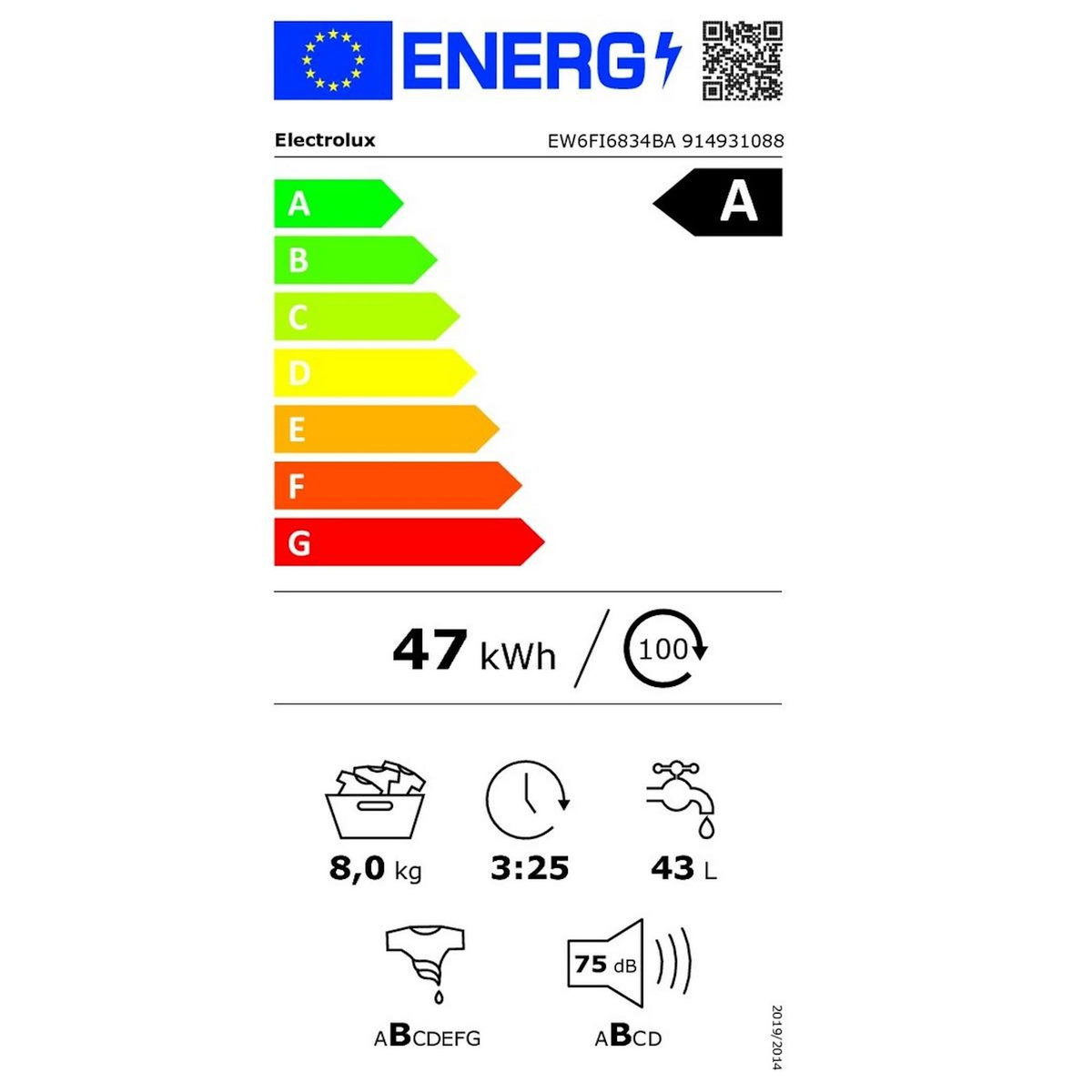 ELECTROLUX Lave-linge frontal 8kg 1400 tours/min blanc - EW6FI6834BA