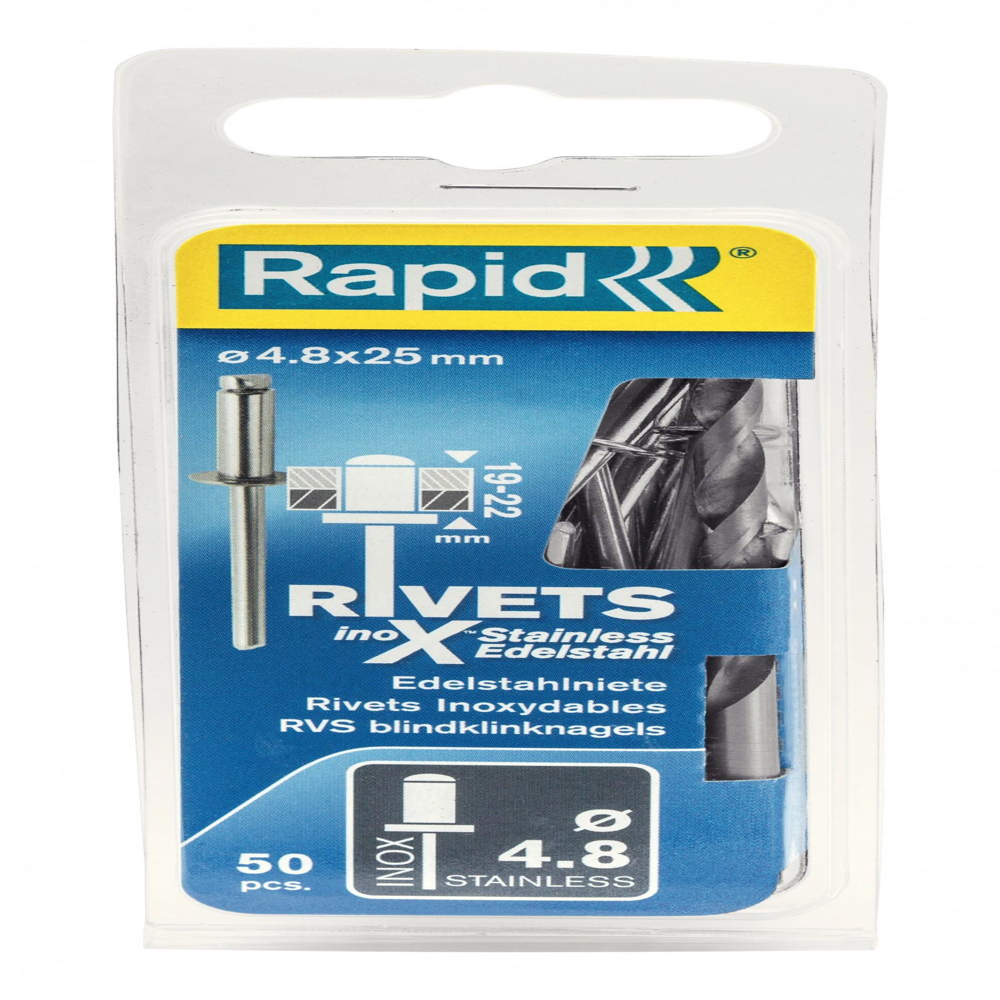 Rapid Lot de 50 rivets acier inoxydable Diam.4.8 x H.25 mm avec forêt