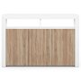 Voir la diapositive 3 : ID MARKET Buffet 110 cm ELIGHT 3 portes avec LED et niches blanc et bois façon hêtre