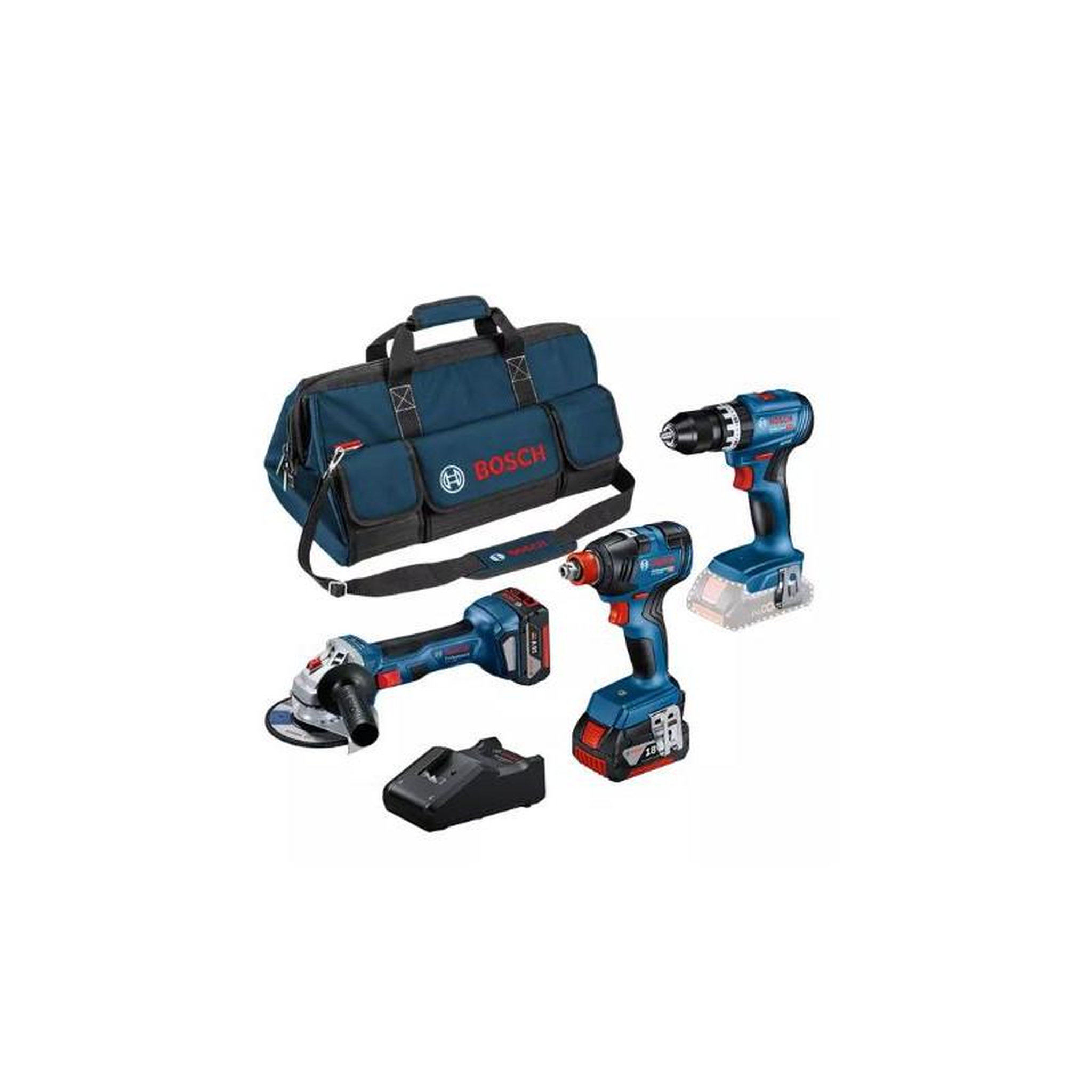 BOSCH Combo kit 3 machines 18V (GWS7 GSB45 GDX200) + 2 batteries 5Ah + sac BOSCH 0615990N31