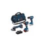 Voir la diapositive 1 : BOSCH Combo kit 3 machines 18V (GWS7 GSB45 GDX200) + 2 batteries 5Ah + sac BOSCH 0615990N31