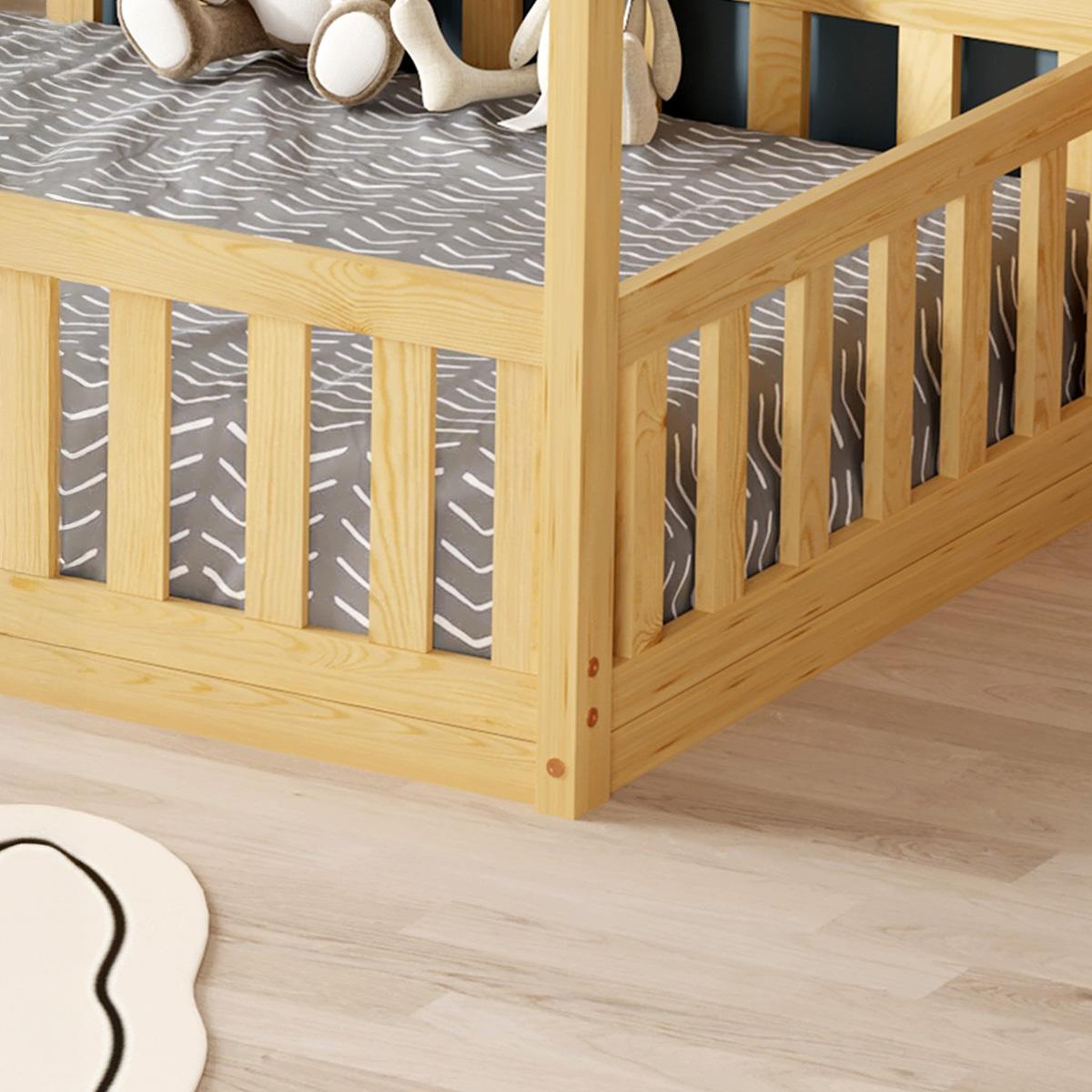 Voir la diapositive 6 : MINEA Minea | lit cabane avec barrière nid enchante 90x190 cm (matelas non inclus)