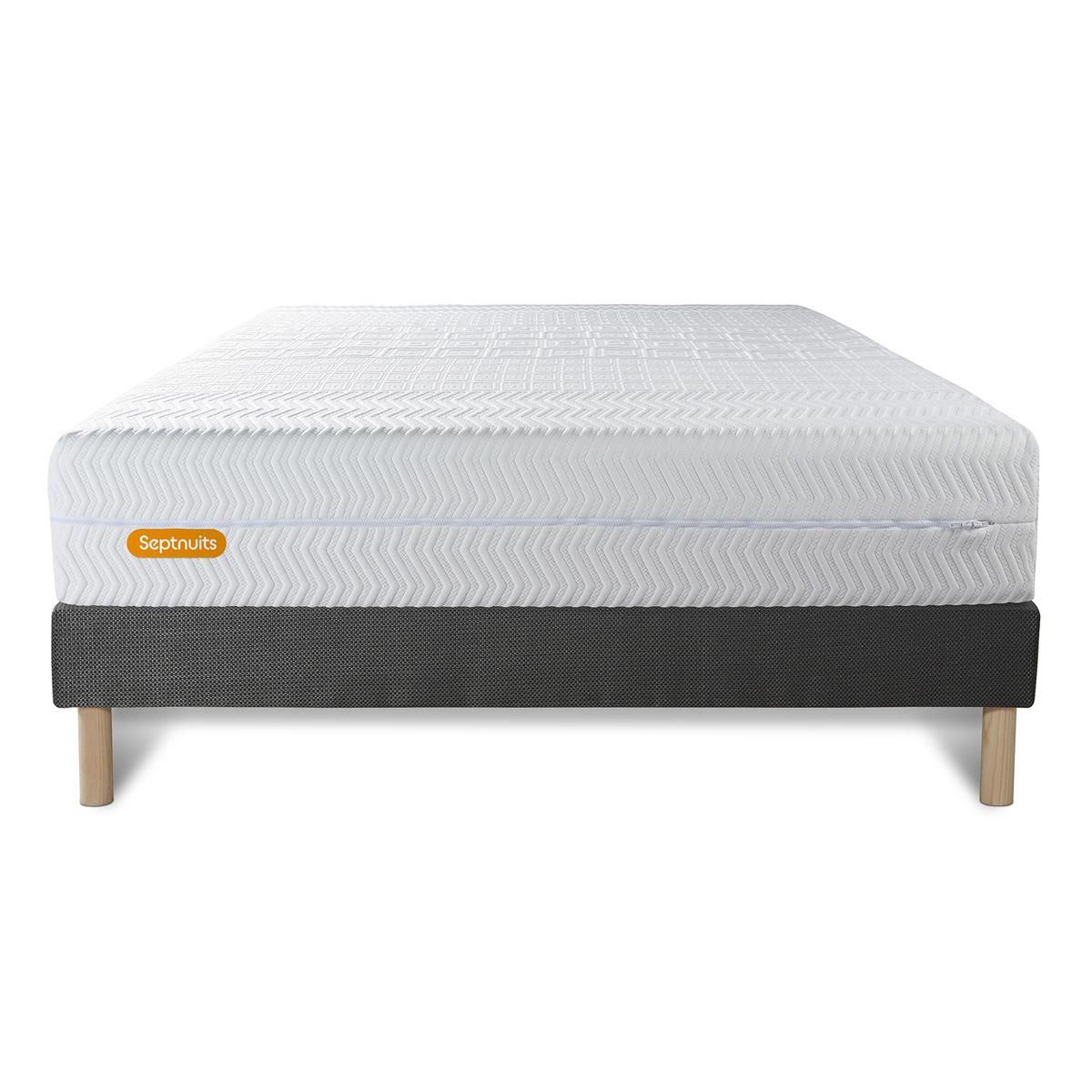 SEPTNUITS Matelas + sommier gris Memo Bio Mousse à mémoire de forme 5 zones de confort Maxi épaisseur Déhoussable