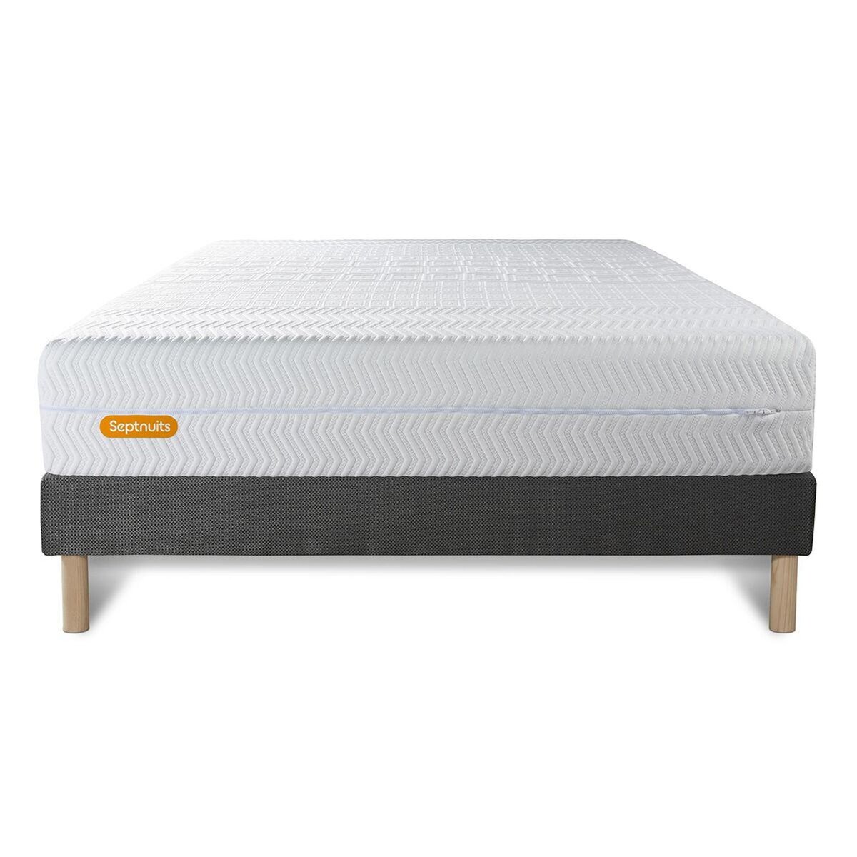 SEPTNUITS Matelas + sommier gris Memo Bio Mousse à mémoire de forme 5 zones de confort Maxi épaisseur Déhoussable