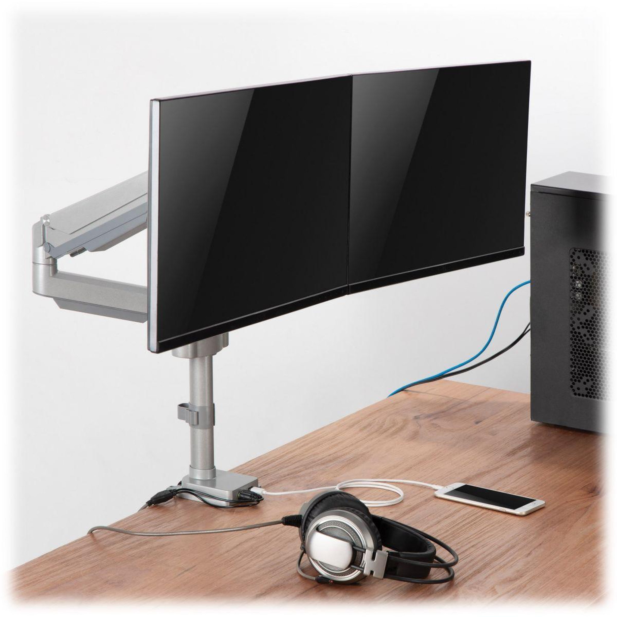 Voir la diapositive 4 : Eaton Support ordinateur portable 2 écrans bras flexible en aluminium 1 po