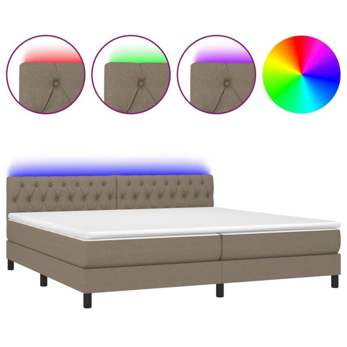 VIDAXL Sommier a lattes de lit et matelas et LED Taupe 200x200cm Tissu