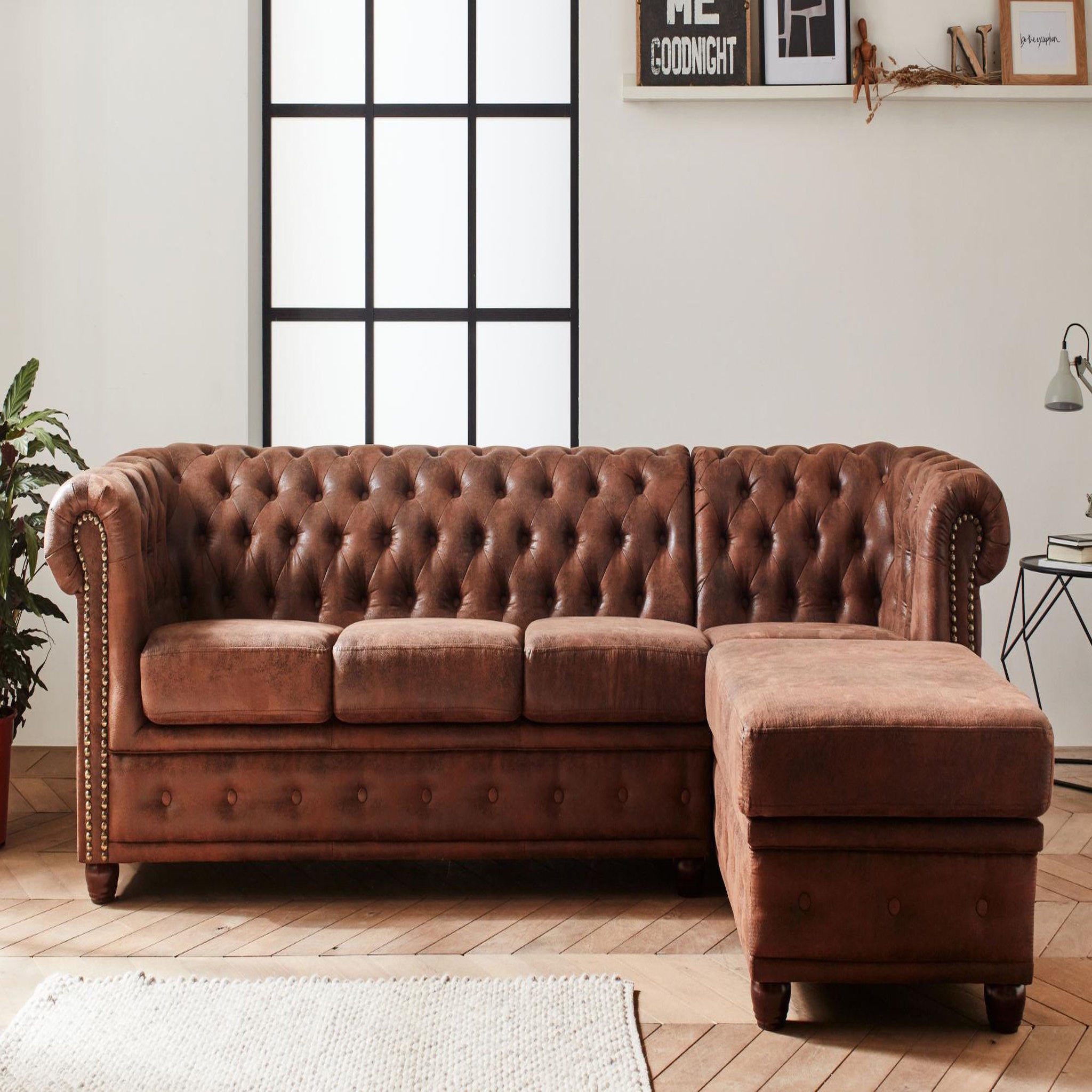 Voir la diapositive 2 : LISA DESIGN Winston - canapé d'angle chesterfield - 4 places - style industriel - droit