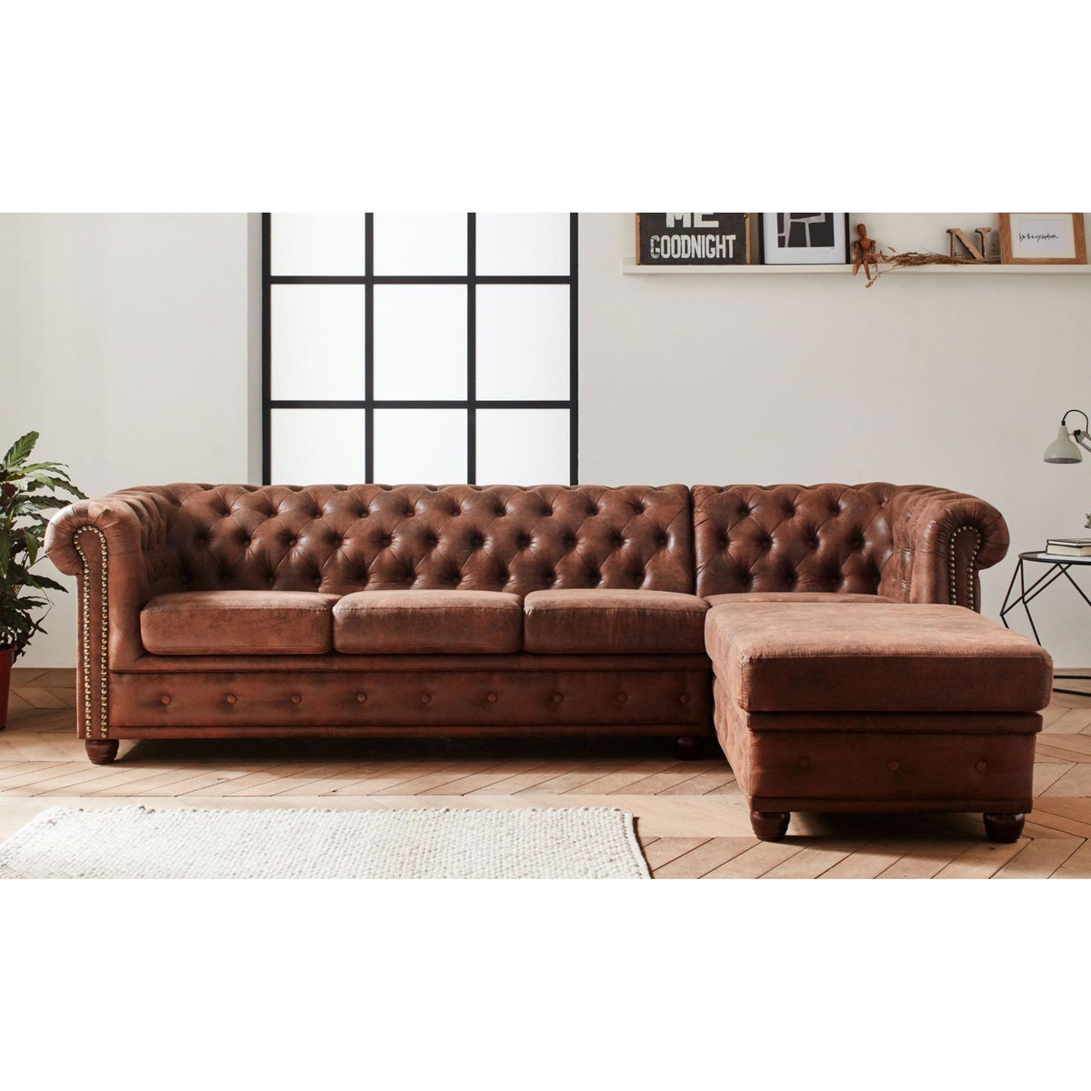 LISA DESIGN Winston - canapé d'angle chesterfield - 4 places - style industriel - droit
