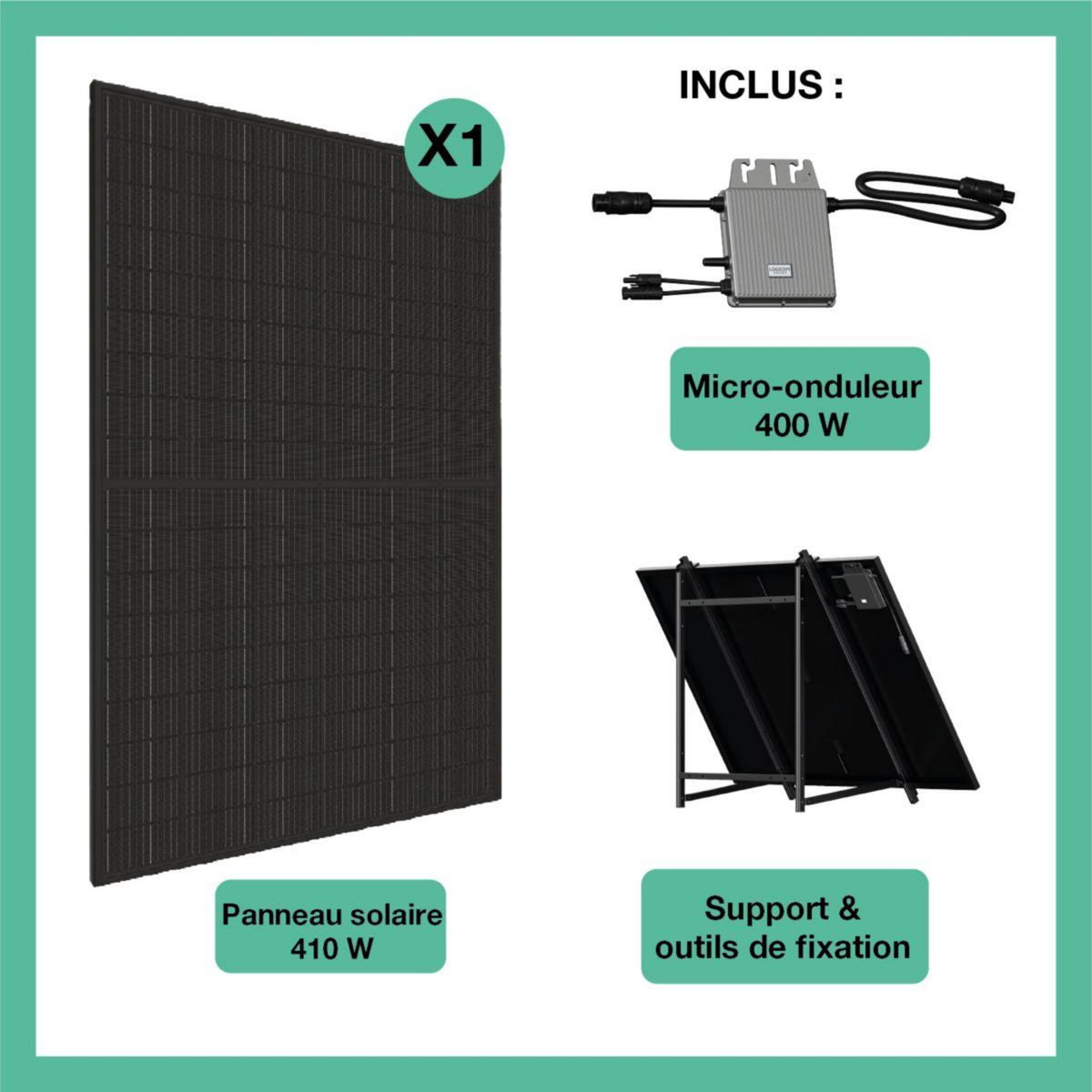 LOGICOM ENERGY Panneau solaire Kit 410w+Micro-Onduleur 400w+support
