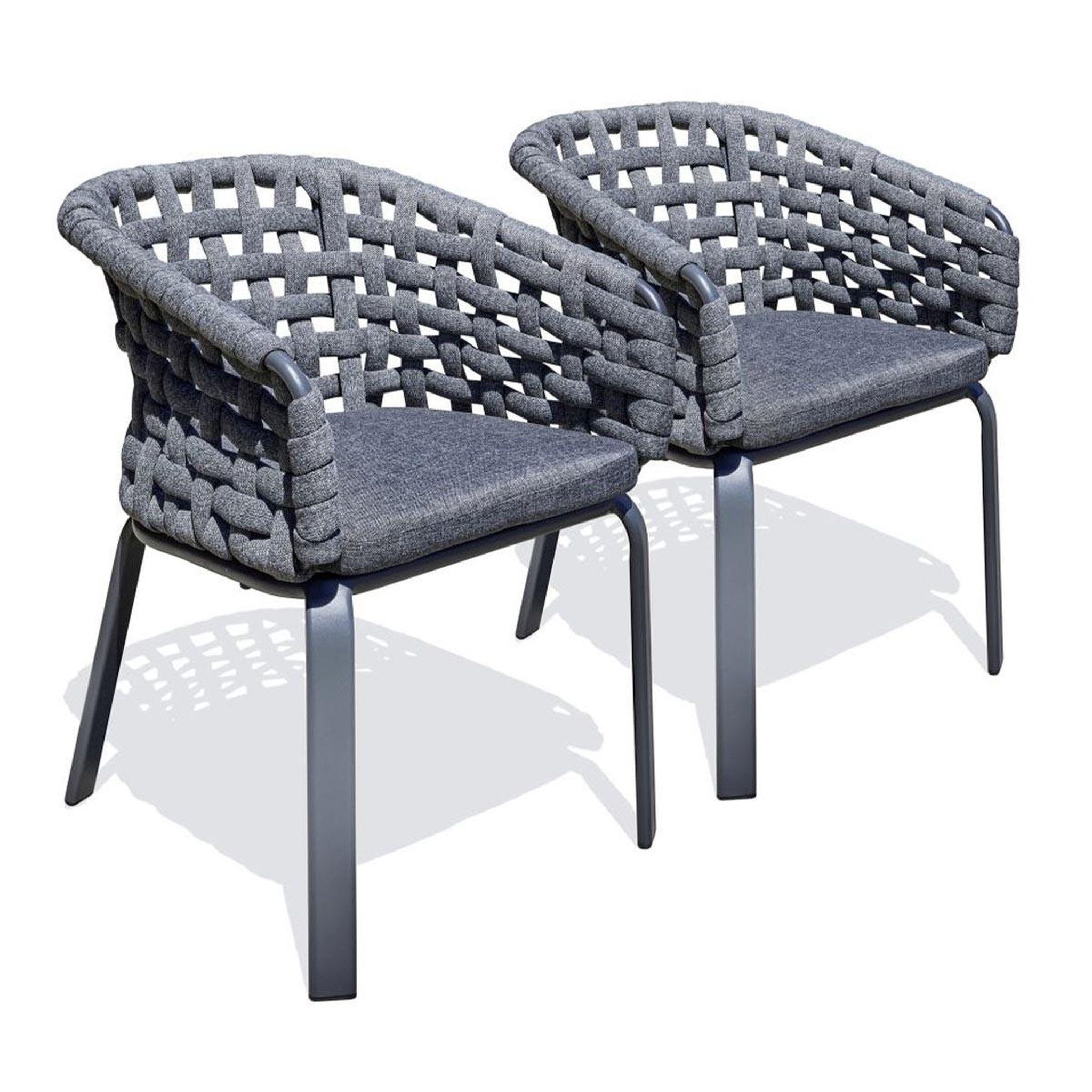 Paris Prix Lot de 2 fauteuils de jardin en corde tissée  camargue  72cm gris anthracite