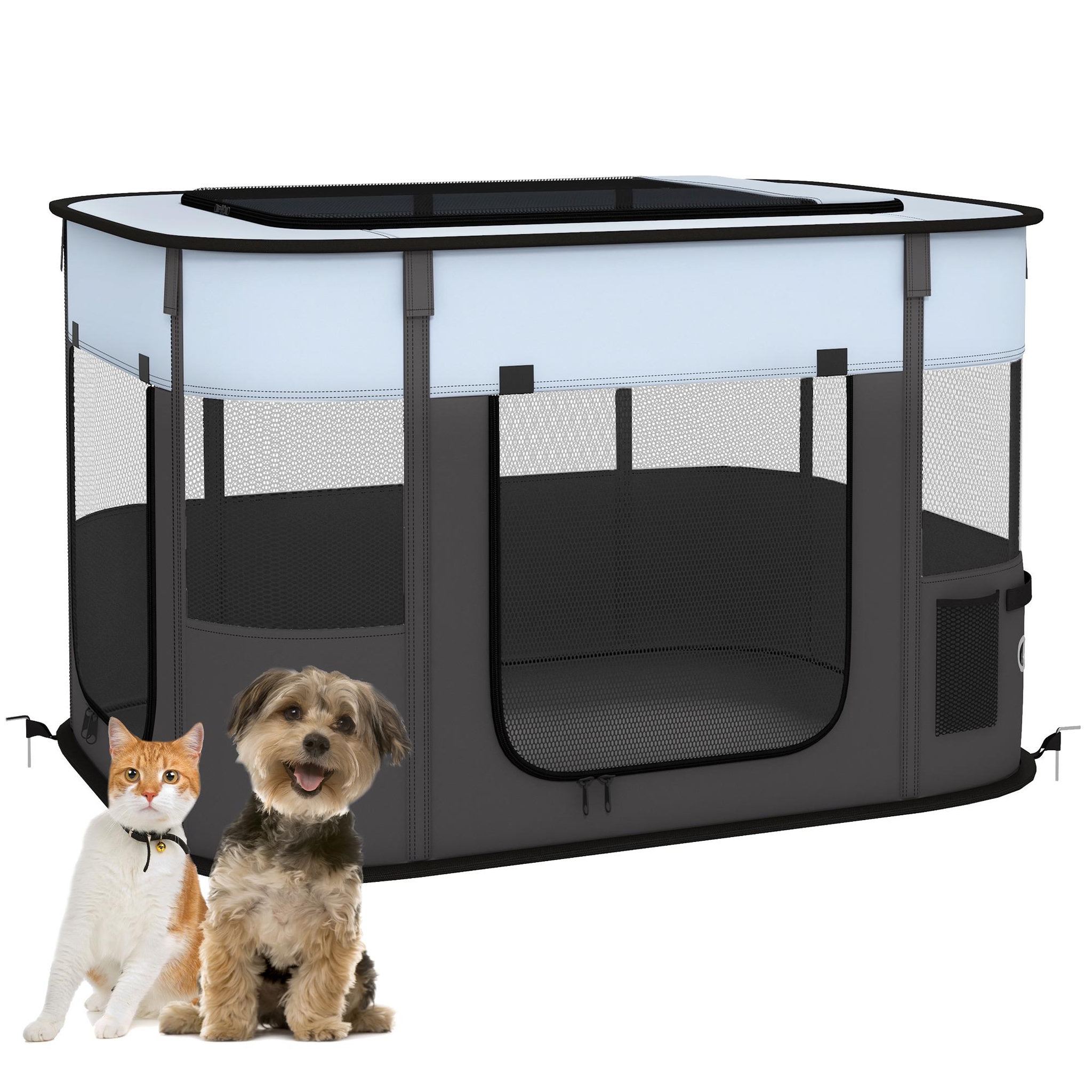 PAWHUT Parc pour chien pliable dim. 94l x 74l x 60h cm tissu oxford gris noir