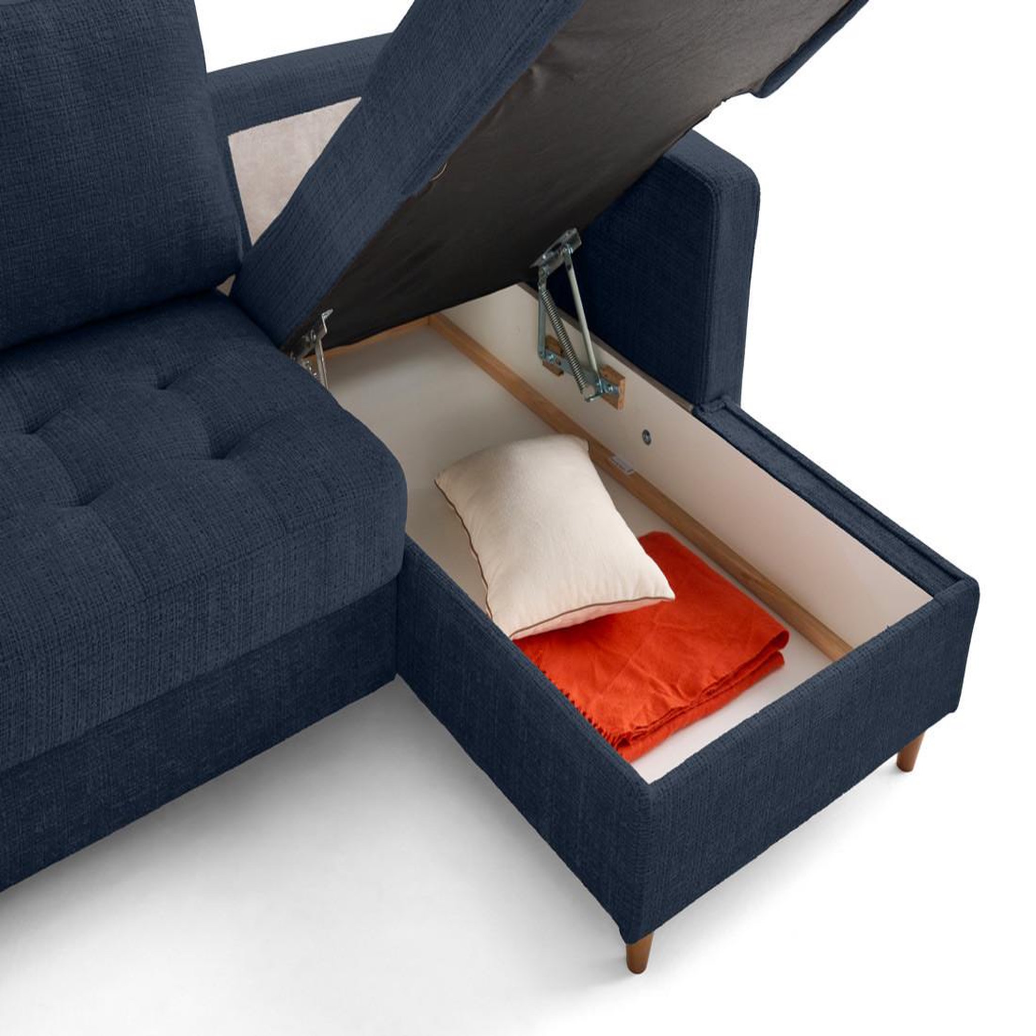 Voir la diapositive 3 : LISA DESIGN Anna - canapé d'angle droit 4 places convertible avec coffre en velours texturé
