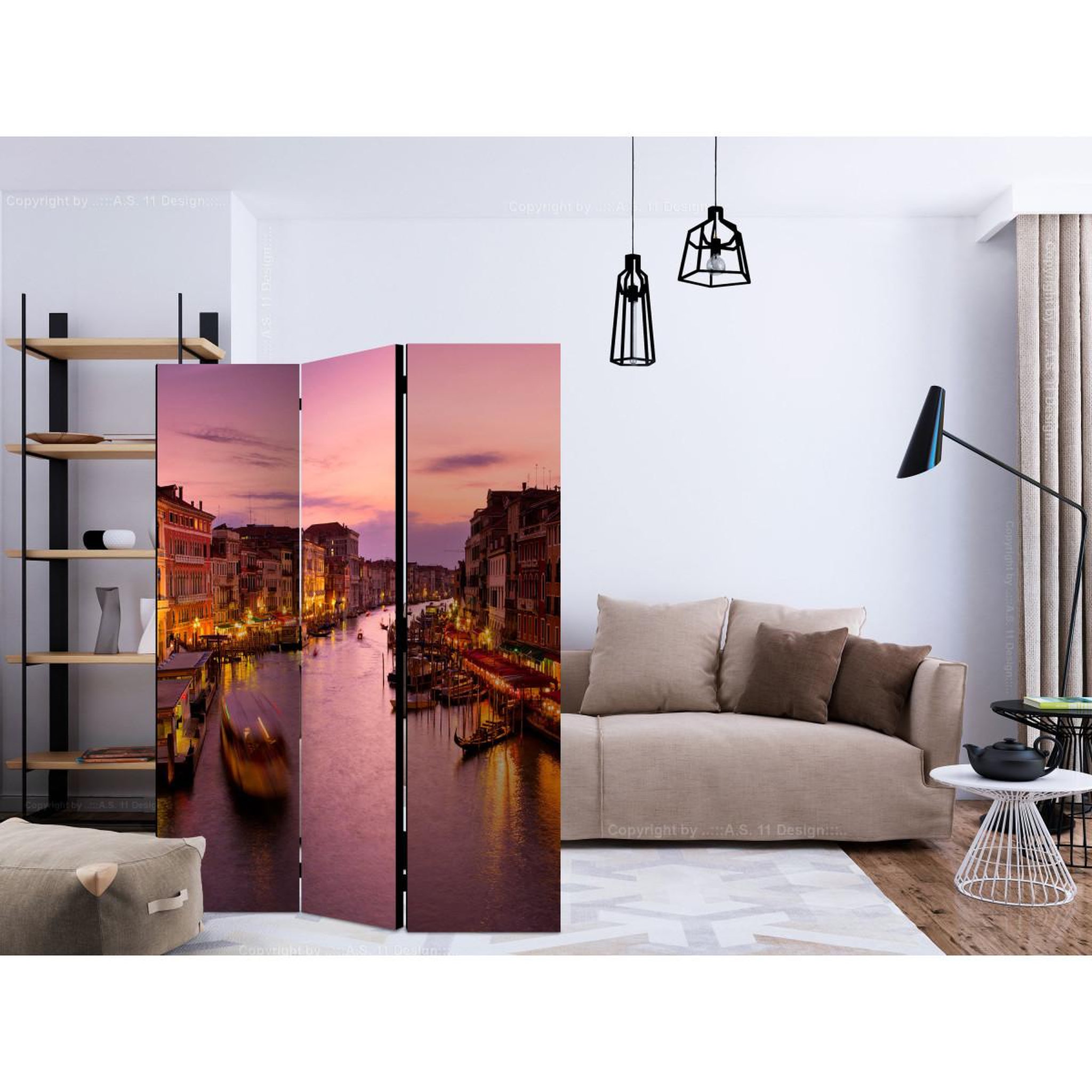 Voir la diapositive 2 : Paris Prix Paravent 3 volets  city of lovers, venice by night  135x172cm