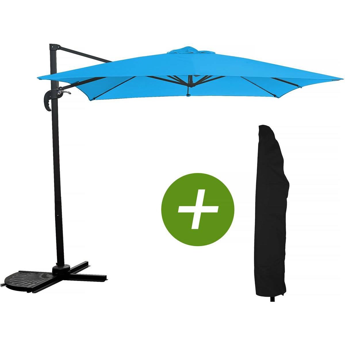 Habitat et Jardin Parasol jardin déporté  Soleil  - Carré - 2.5 x 2.5 m - Bleu + Housse de protection