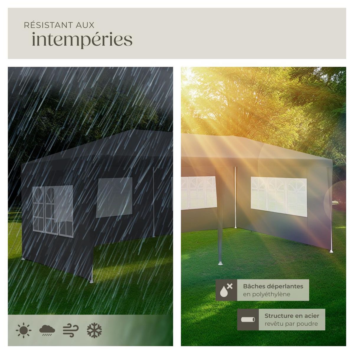 tectake Pavillon 6 x 3 m avec système d'emboîtement gris