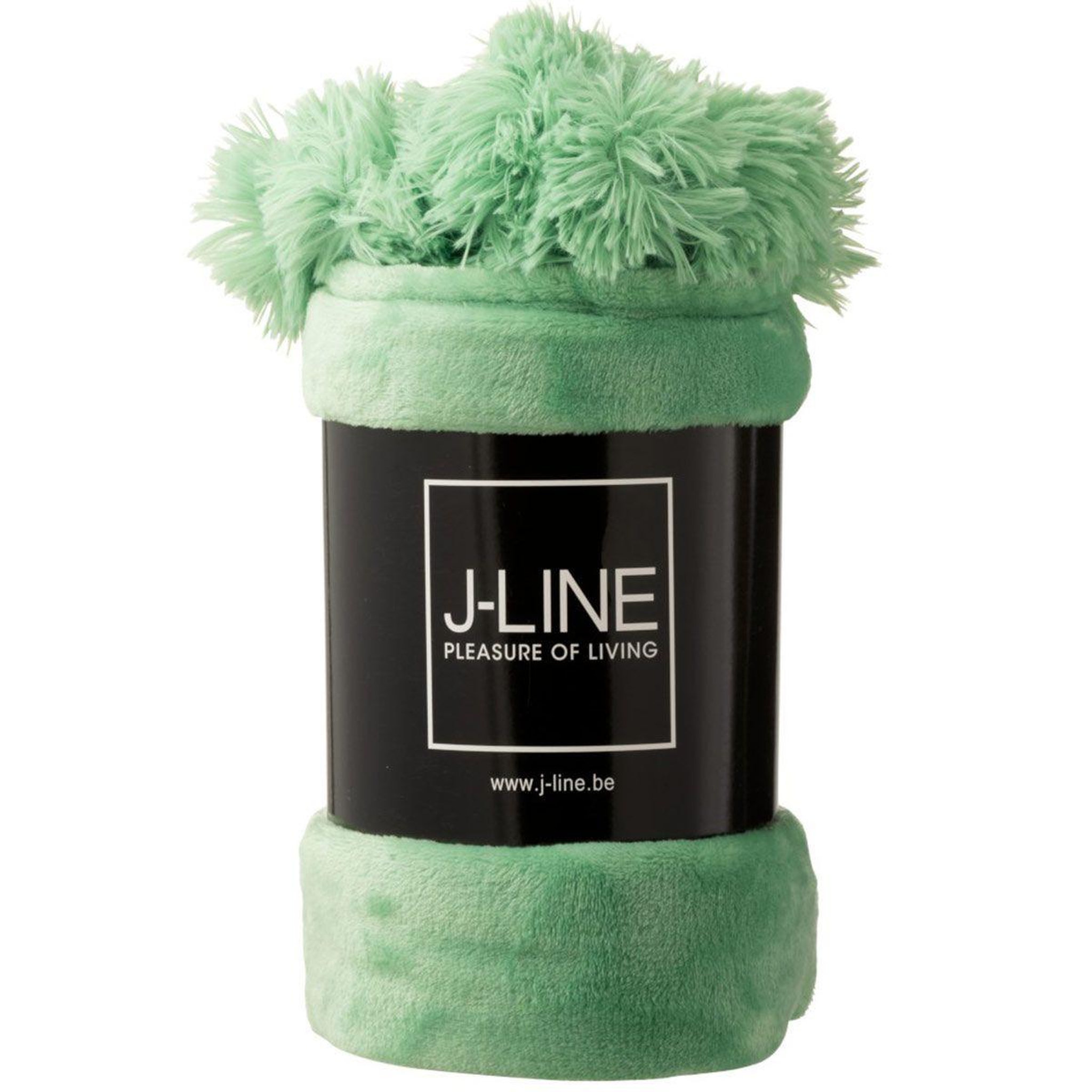 Voir la diapositive 3 : J-LINE Plaid déco à pompons  polyes  130x170cm vert vif