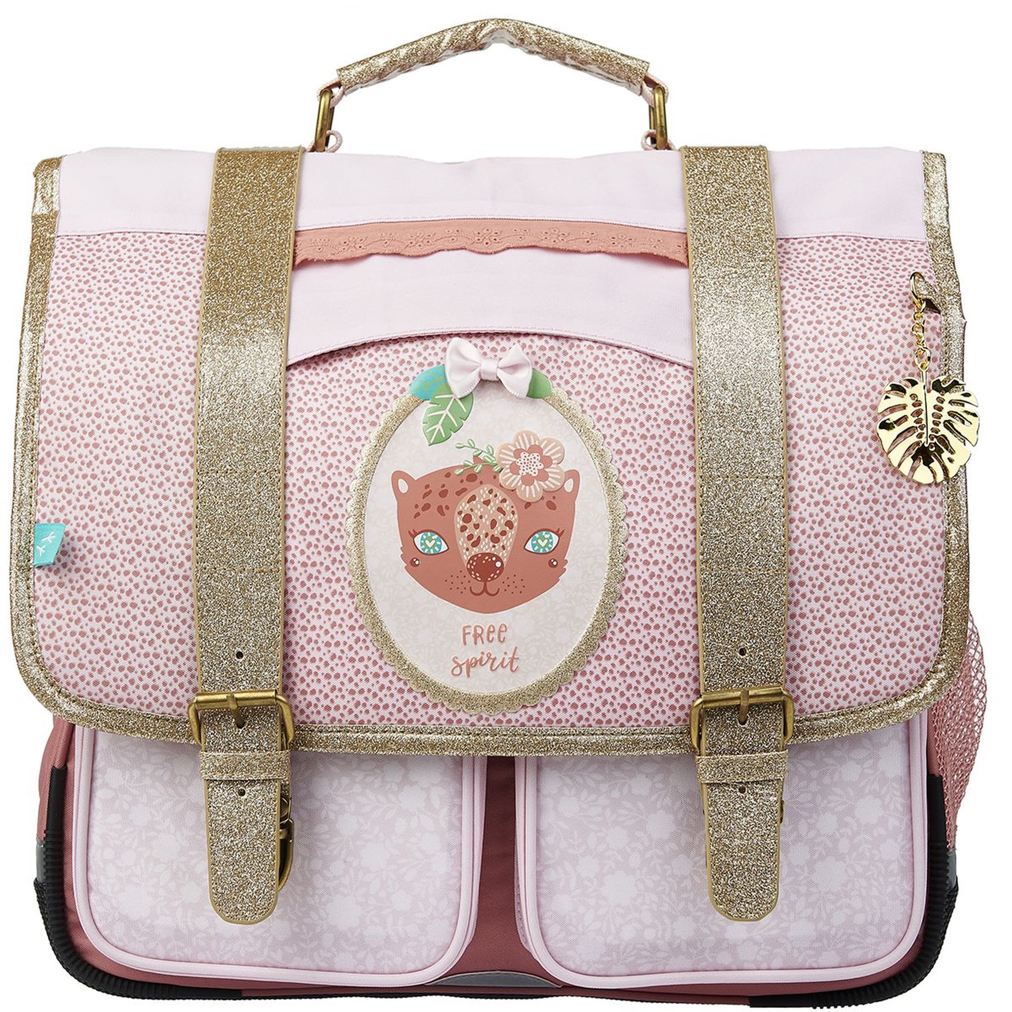 Voir la diapositive 1 : AUCHAN Cartable 38 cm CP/CE1/CE2 rose et doré Be Wild