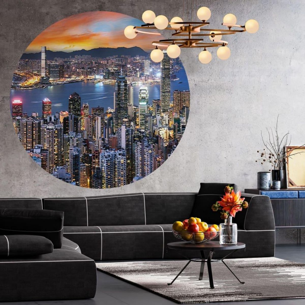 WallArt WallArt Papier peint cercle Skyline by Night 190 cm