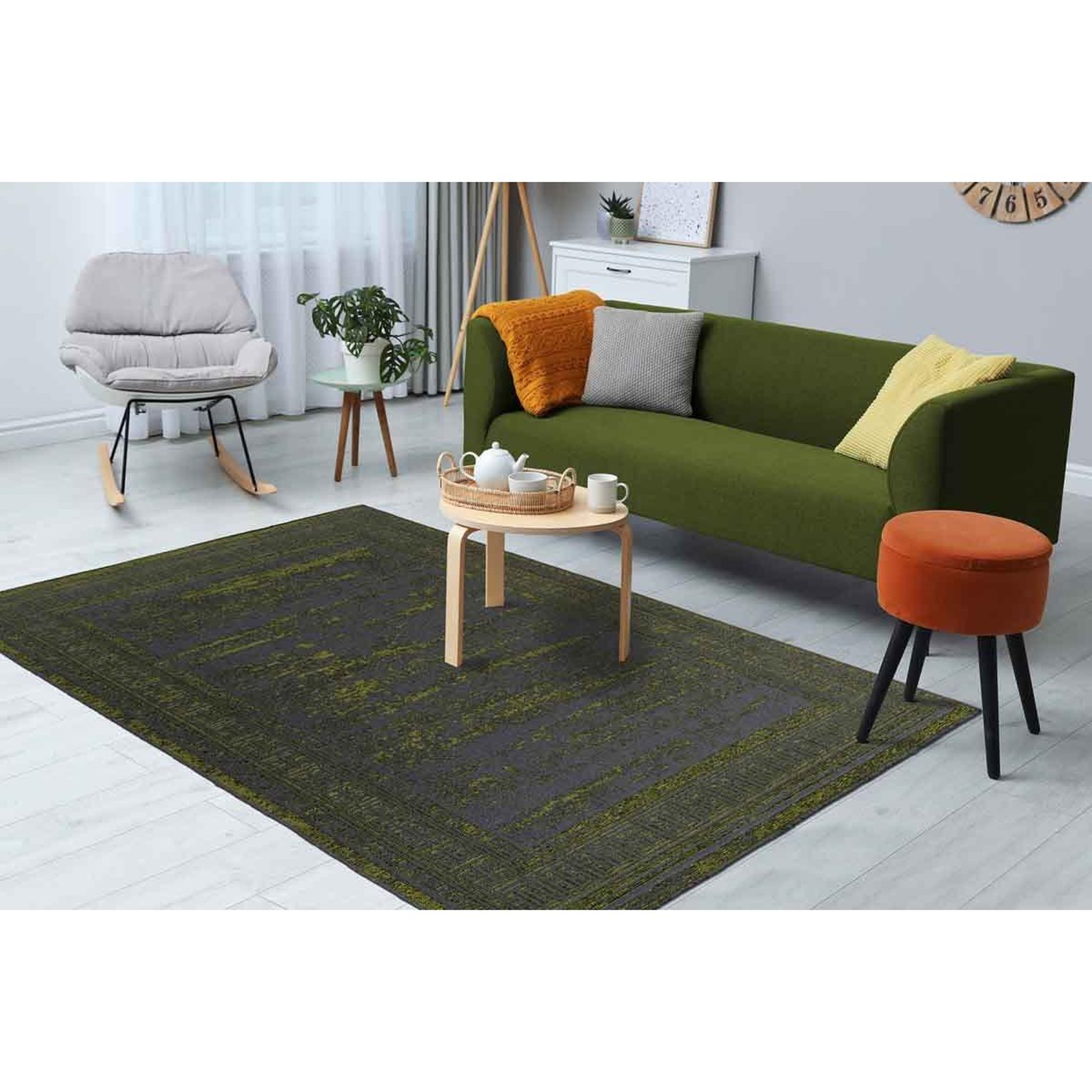 Voir la diapositive 5 : Paris Prix Tapis Tissé à Poils Plats Rétro  Kalevi  Vert