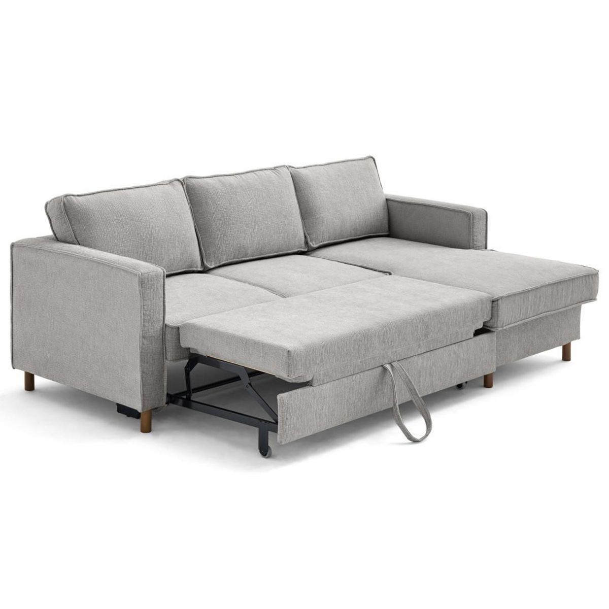 LISA DESIGN Jake - canapé d'angle droit 4 places convertible avec coffre en tissu velours relief