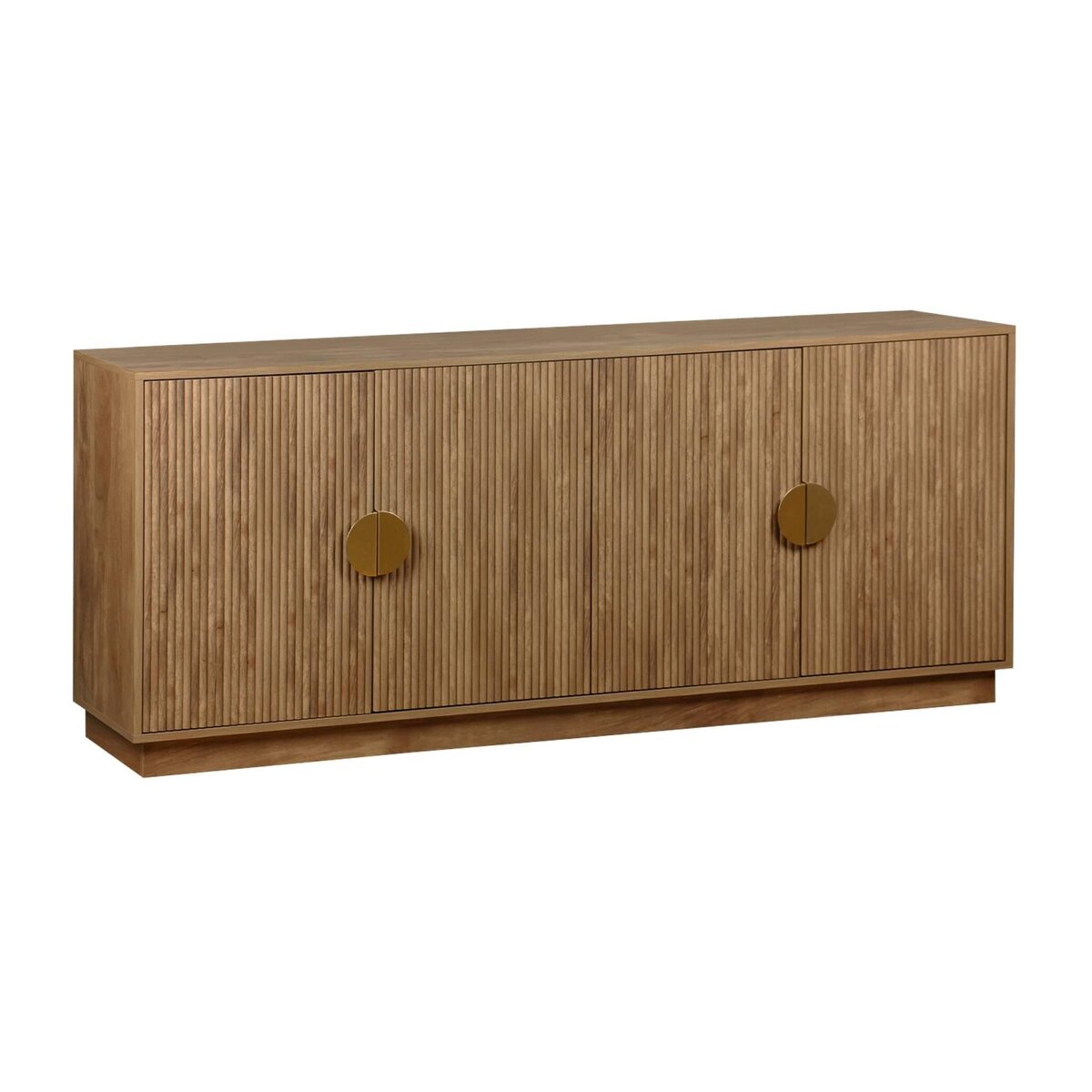 SWEEEK Buffet exotique 4 portes. effet bois de manguier rainuré. buffet bas. poignées en métal doré. L 180 x P 40 x H 75cm
