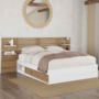 Voir la diapositive 2 : ID MARKET Lit double SAVANA avec tête de lit, chevets, rangements et sommier 140 x 190 cm hêtre et portes blanches