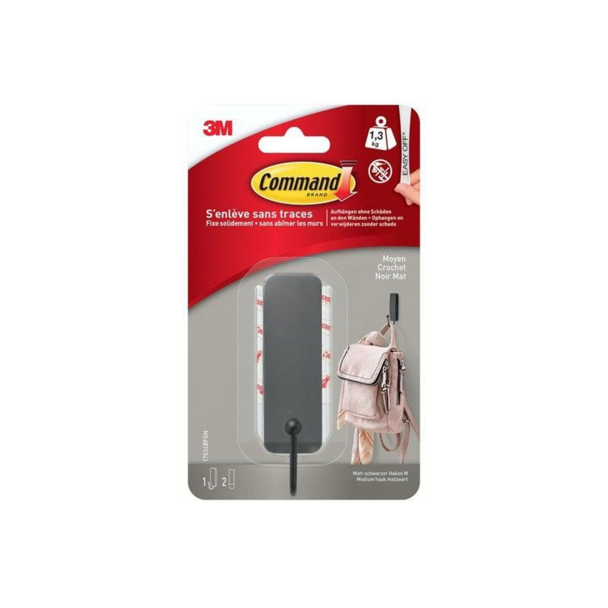 CENTRALE BRICO Crochet réutilisable, COMMAND noir 1.3 kg