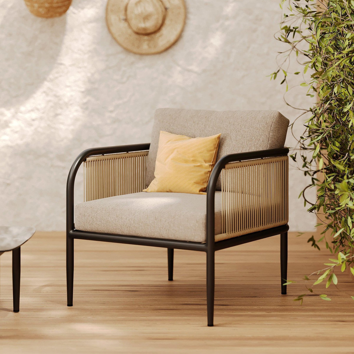 Rendez vous déco Fauteuil de jardin en métal et tissu beige-Wilo