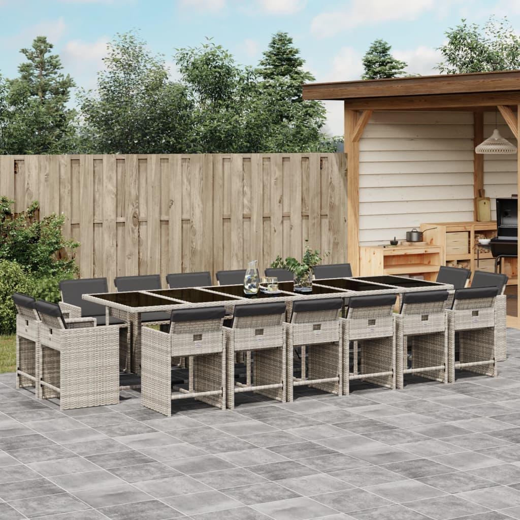 VIDAXL Ensemble a manger de jardin et coussins 17 pcs gris clair rotin