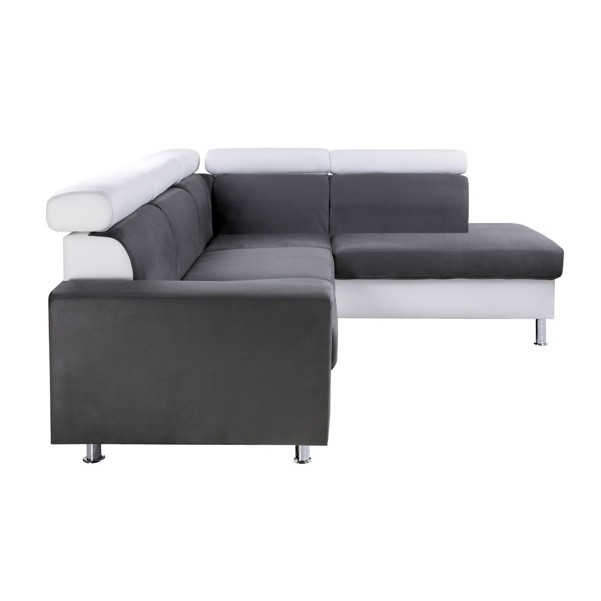 Canapé d'angle 4-5 places fixe avec LED  TOMY- Simili blanc - Microfibre grise - Angle droit