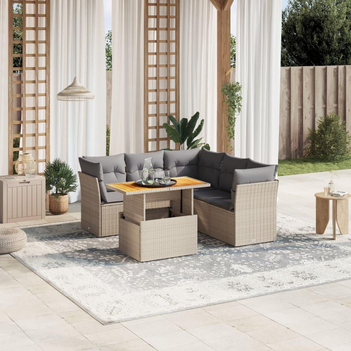 VIDAXL Salon de jardin avec coussins 5 pcs beige resine tressee