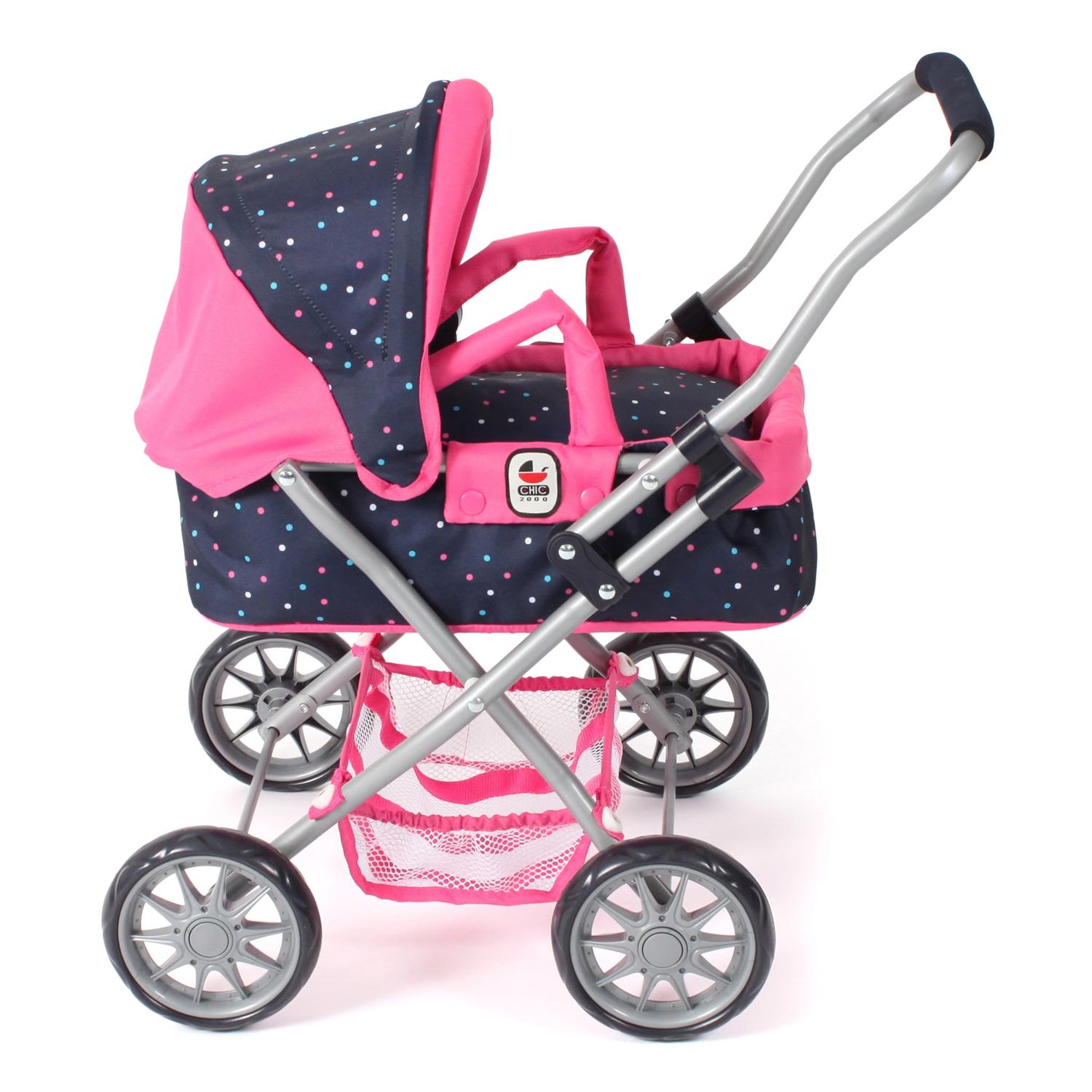 Voir la diapositive 2 : BAYER CHIC 2000 Poussette pour poupée SMARTY Rose bleu marine avec pois