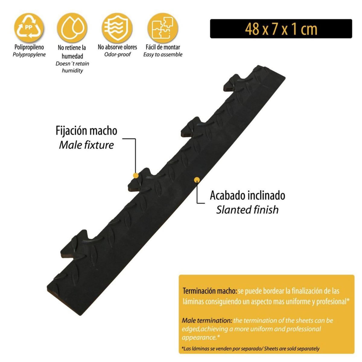 ART PLAST Bordure Male pour Dalle PVC noire Clipsable Sol Antidérapant Carré Garage Atelier PS50CRN/M Art Plast