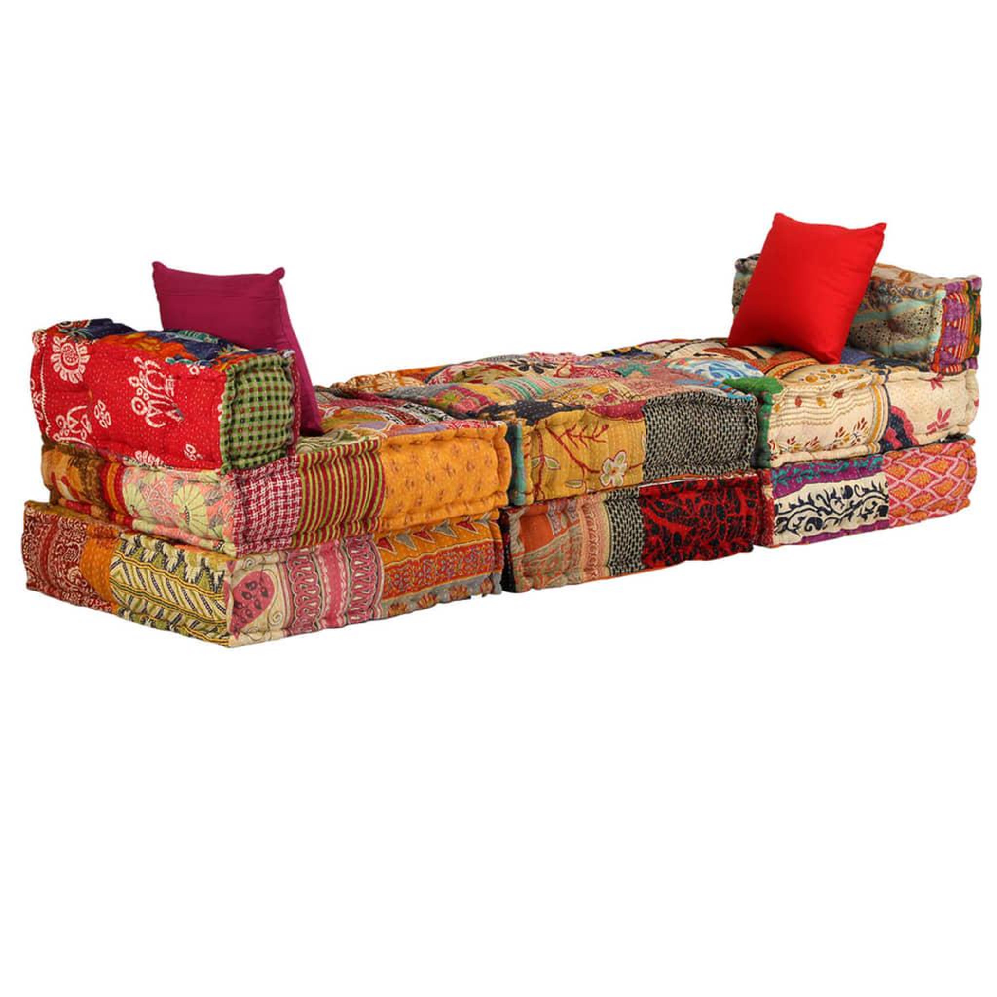Voir la diapositive 4 : VIDAXL Pouf modulaire a 3 places Patchwork Tissu