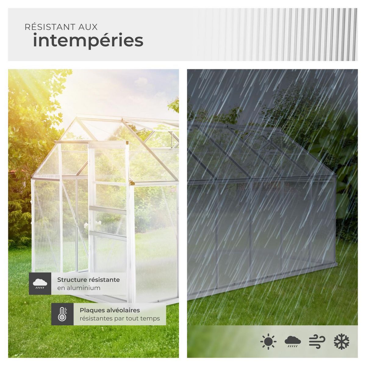 tectake Serre avec fondation 11,13 m³ blanc transparent