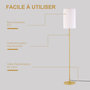 Voir la diapositive 5 : HOMCOM Lampadaire design néo-rétro 40 W max. piètement mât acier doré abat-jour lin crème