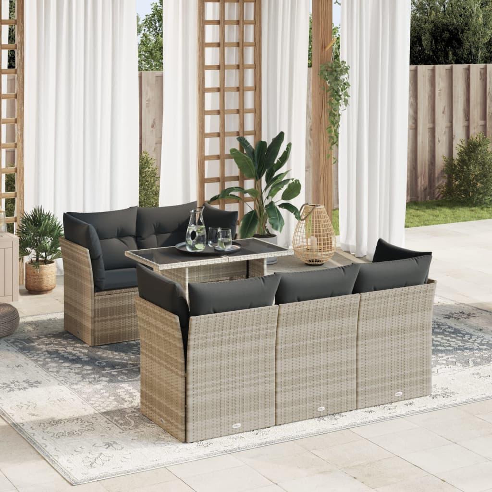 VIDAXL Salon de jardin 6 pcs avec coussins gris clair resine tressee