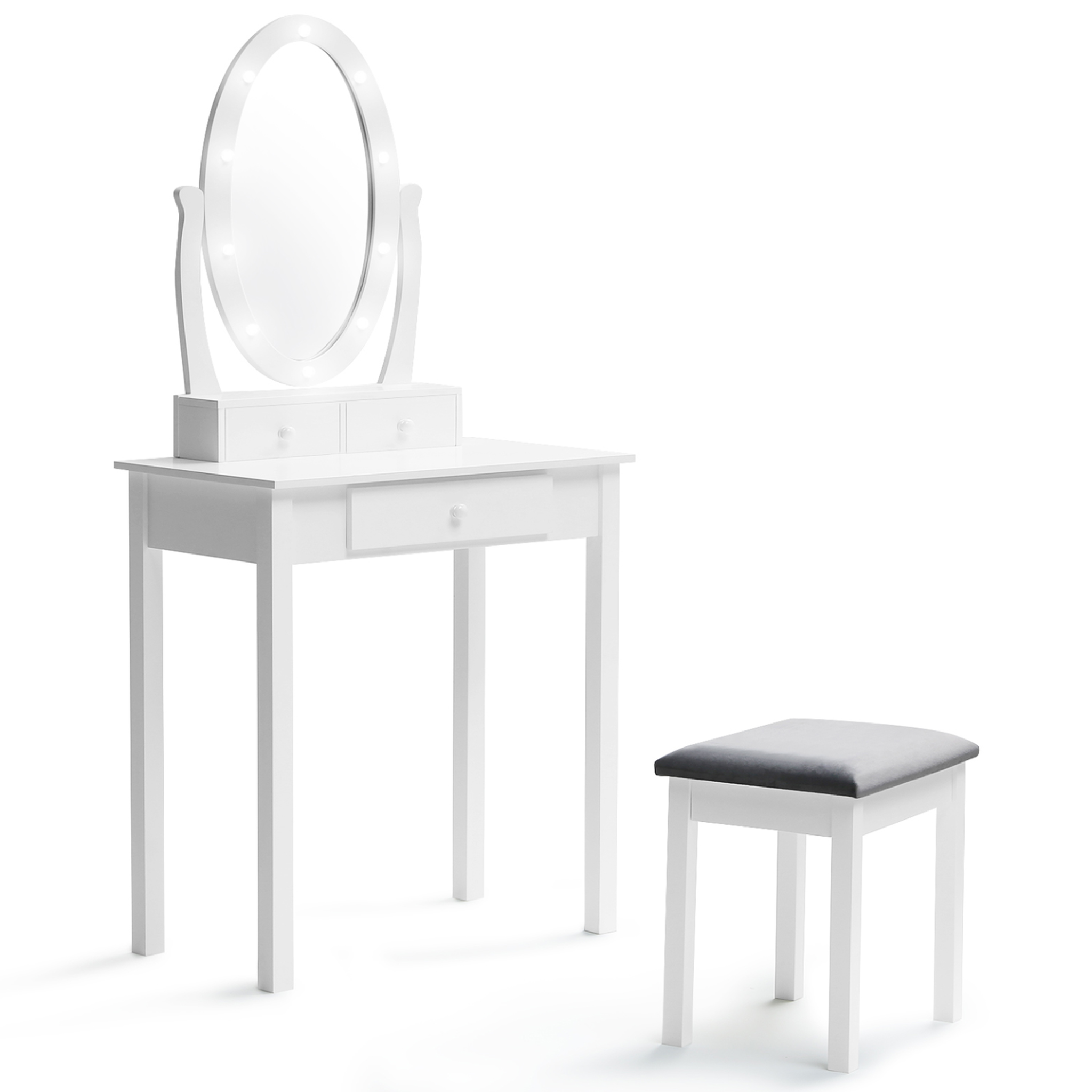 ID MARKET Coiffeuse bella avec miroir led et tabouret