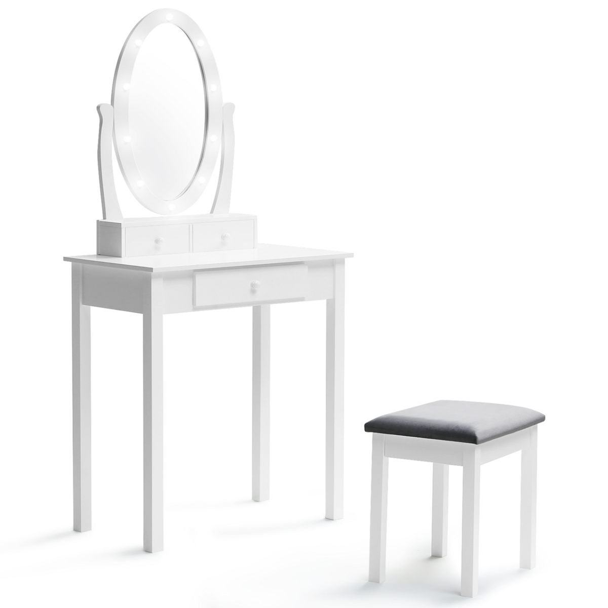 ID MARKET Coiffeuse BELLA avec miroir LED et tabouret