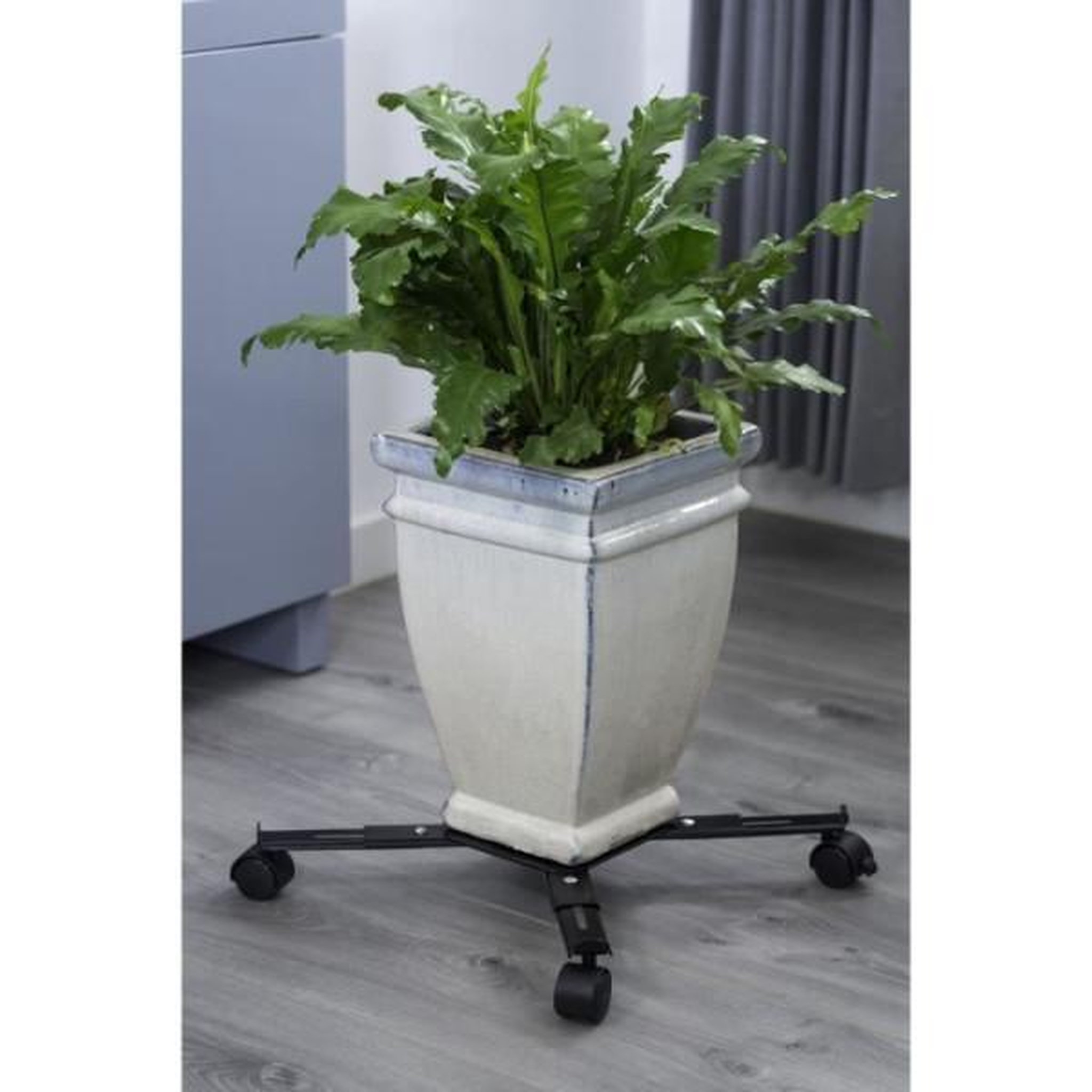 Voir la diapositive 2 : NATURE Support de pot roulant extensible - NATURE - En métal époxy noir mat - 4 branches - Charge maxi 100 kg